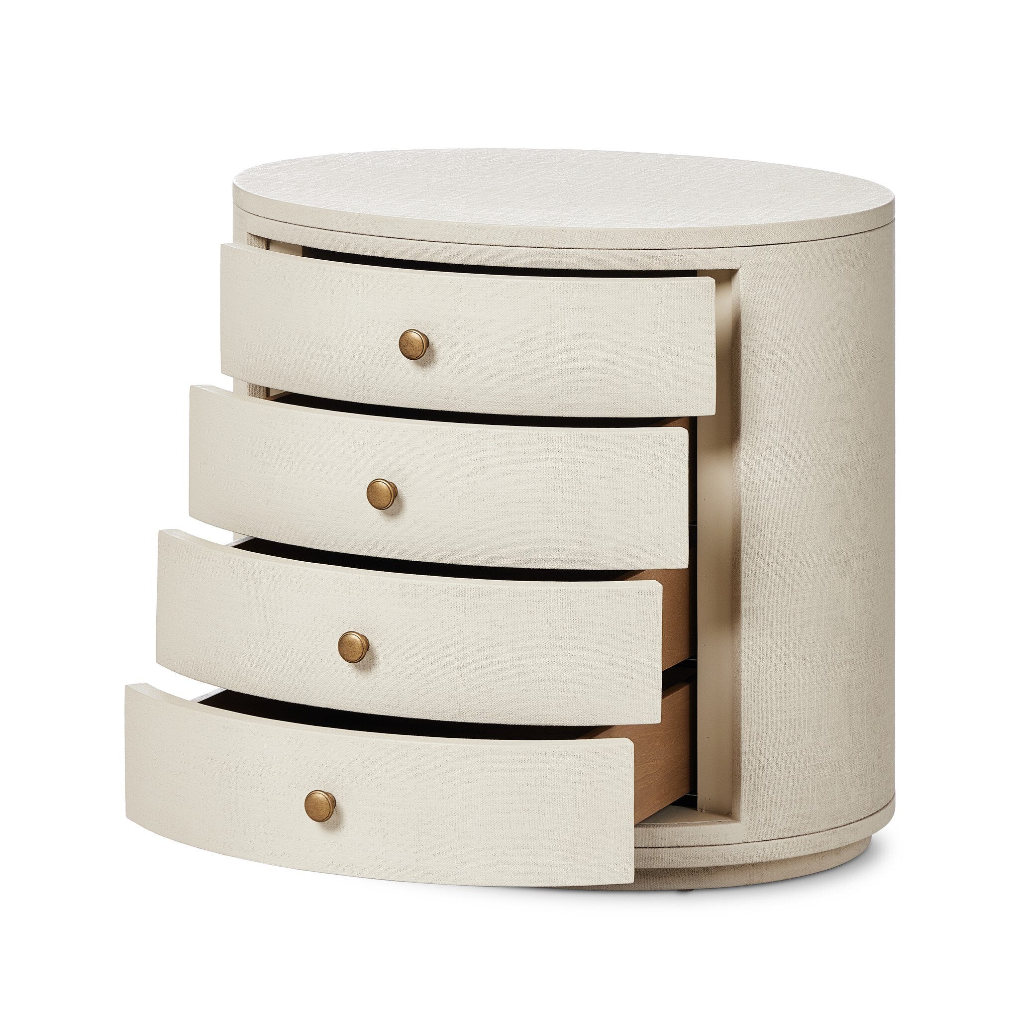 Amelia Oval Nightstand, Ivory Painted Linen