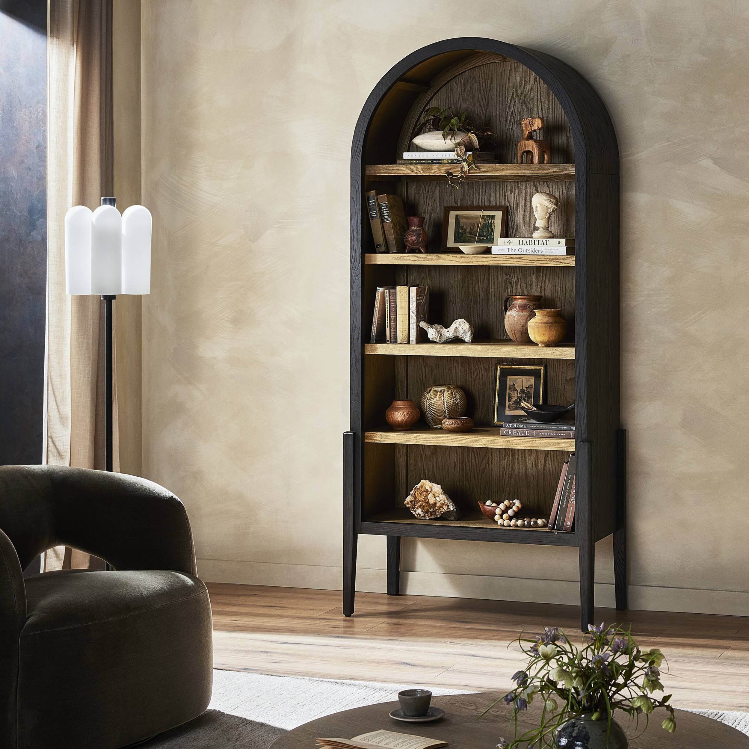 Tolle Bookcase, Drifted Matte Black/Oak Shelves