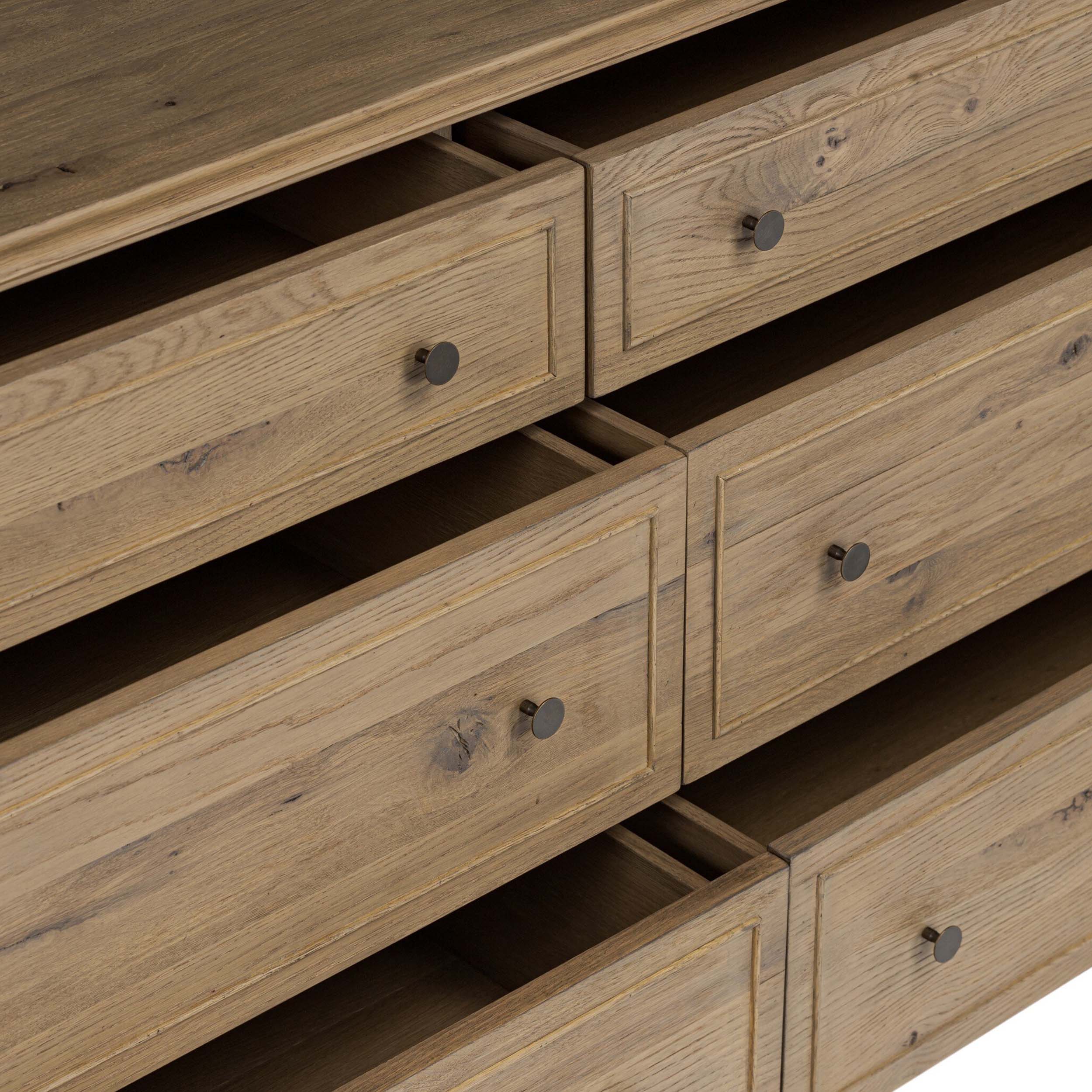 Maggie 6 Drawer Dresser, Aged Smoked Oak Resawn