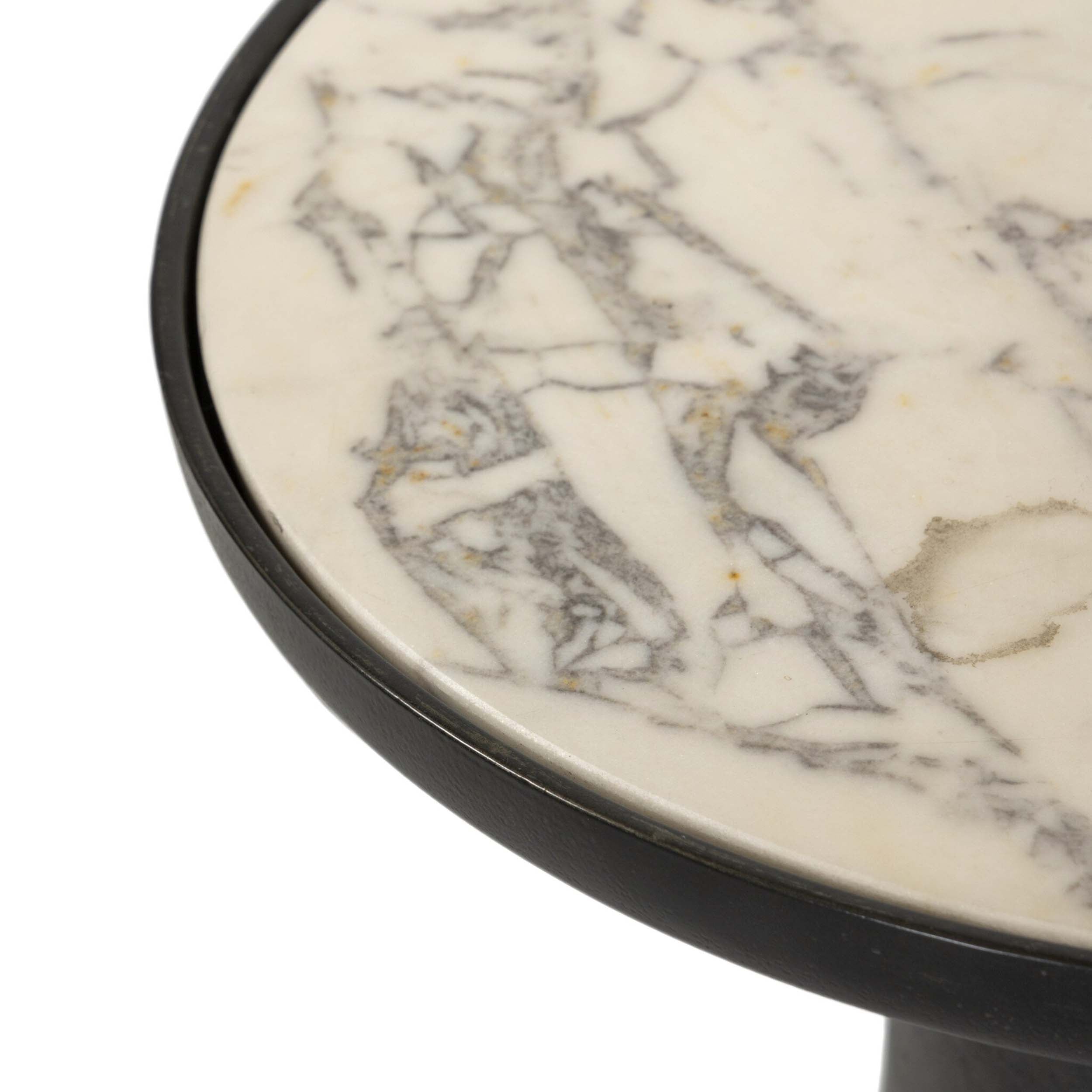 Balboa Outdoor End Table, Veined White Marble