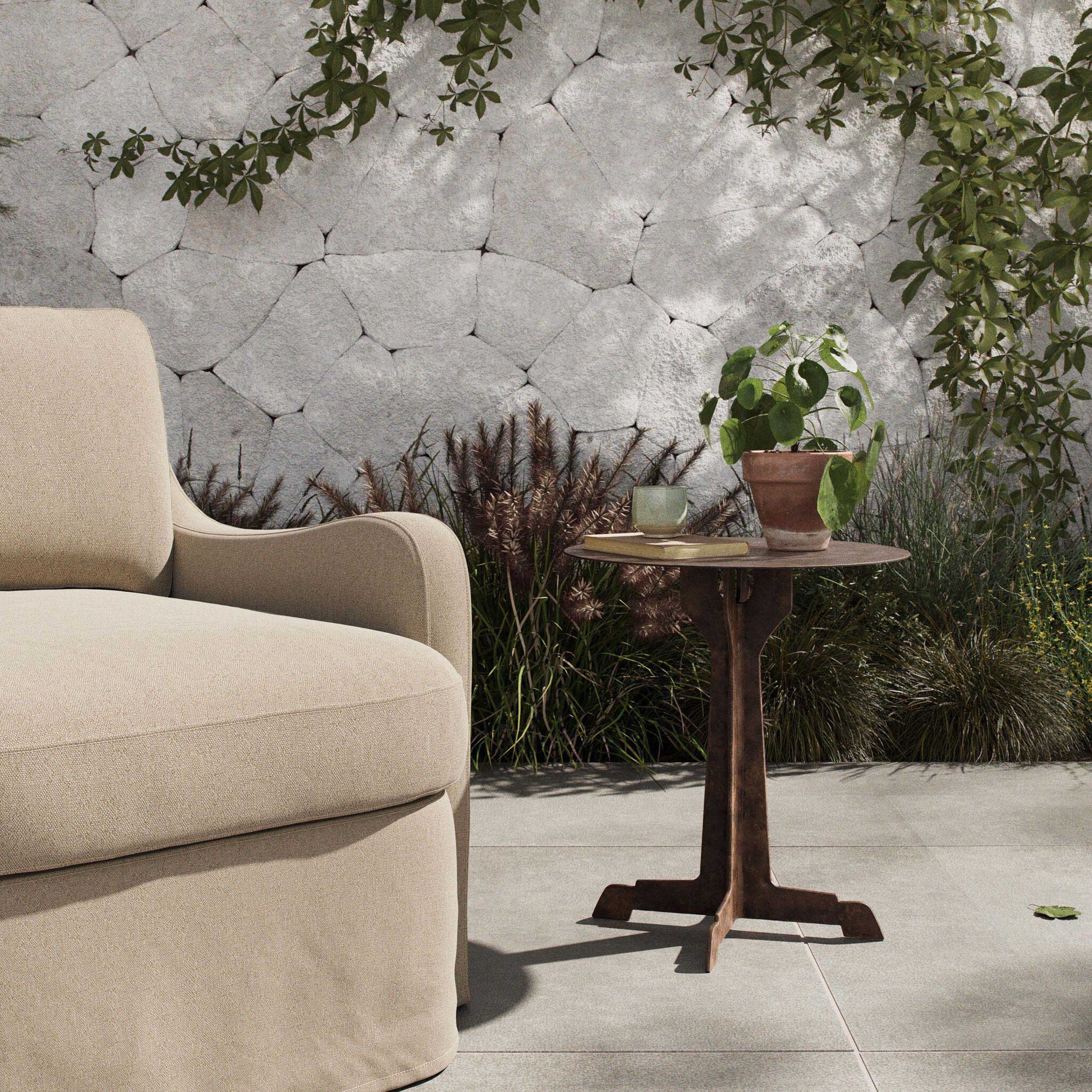 Malloy Outdoor End Table, Antiqued Brass Aluminum