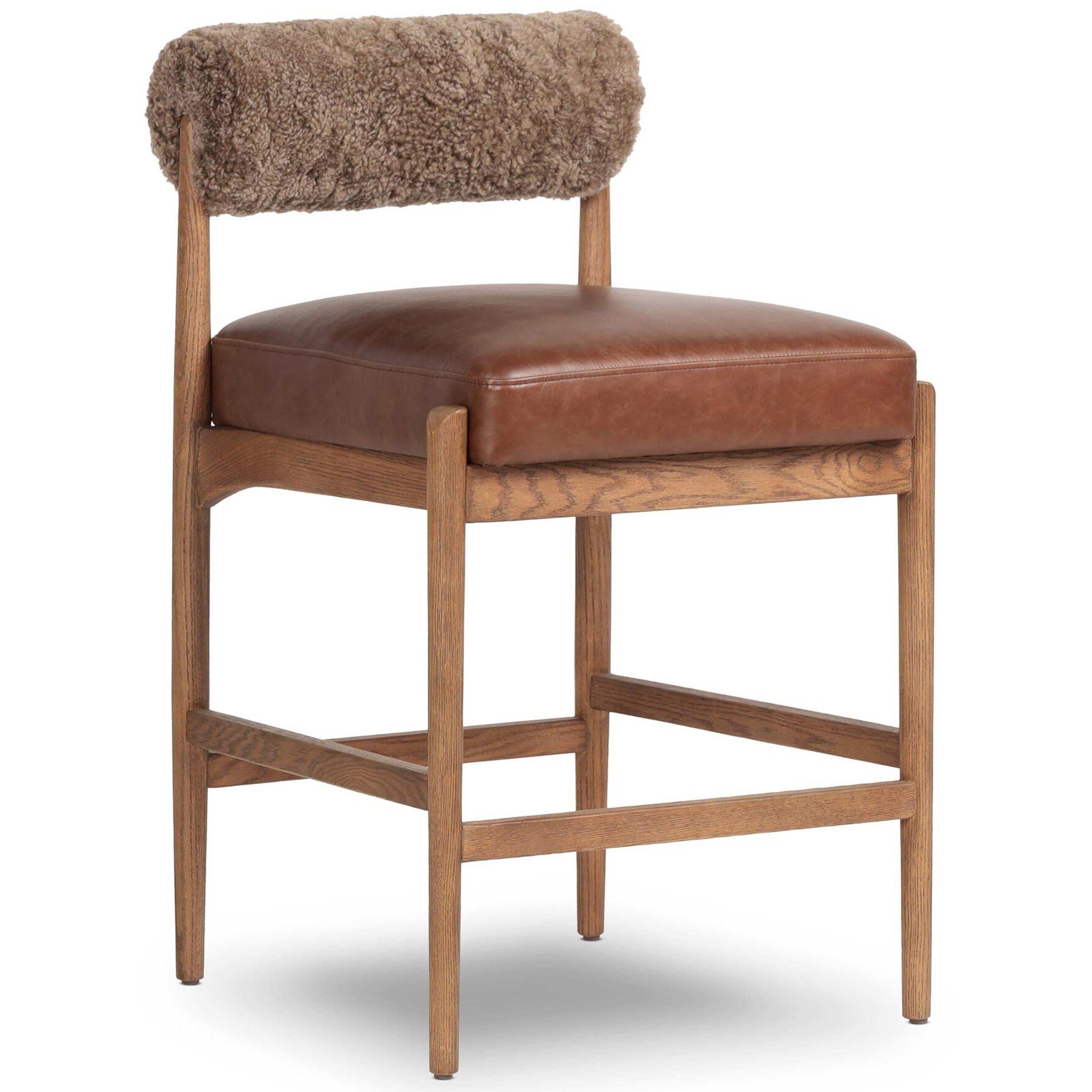 Jazelle Bar + Counter Stool, Havana Brown, Taupe Shearling