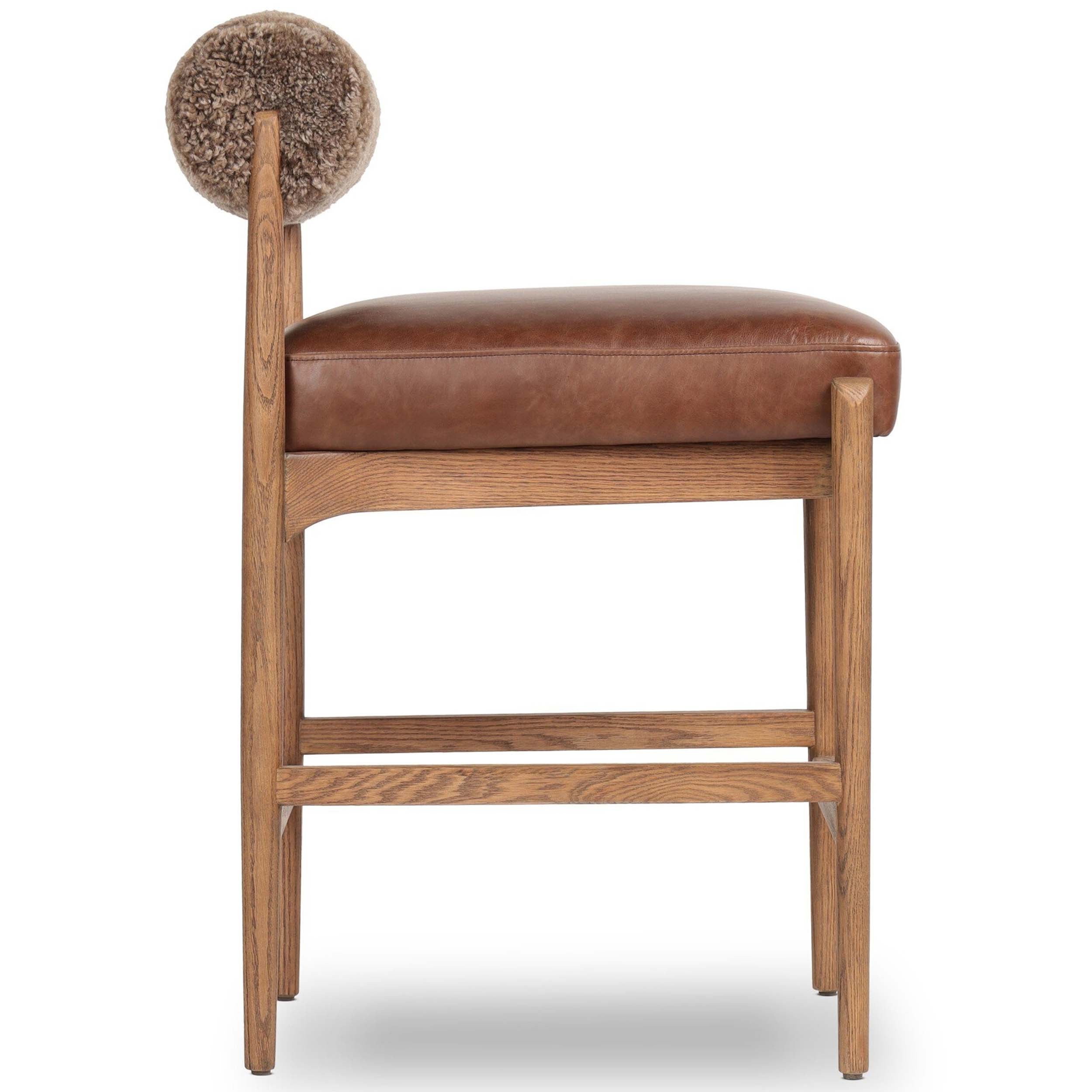 Jazelle Bar + Counter Stool, Havana Brown, Taupe Shearling