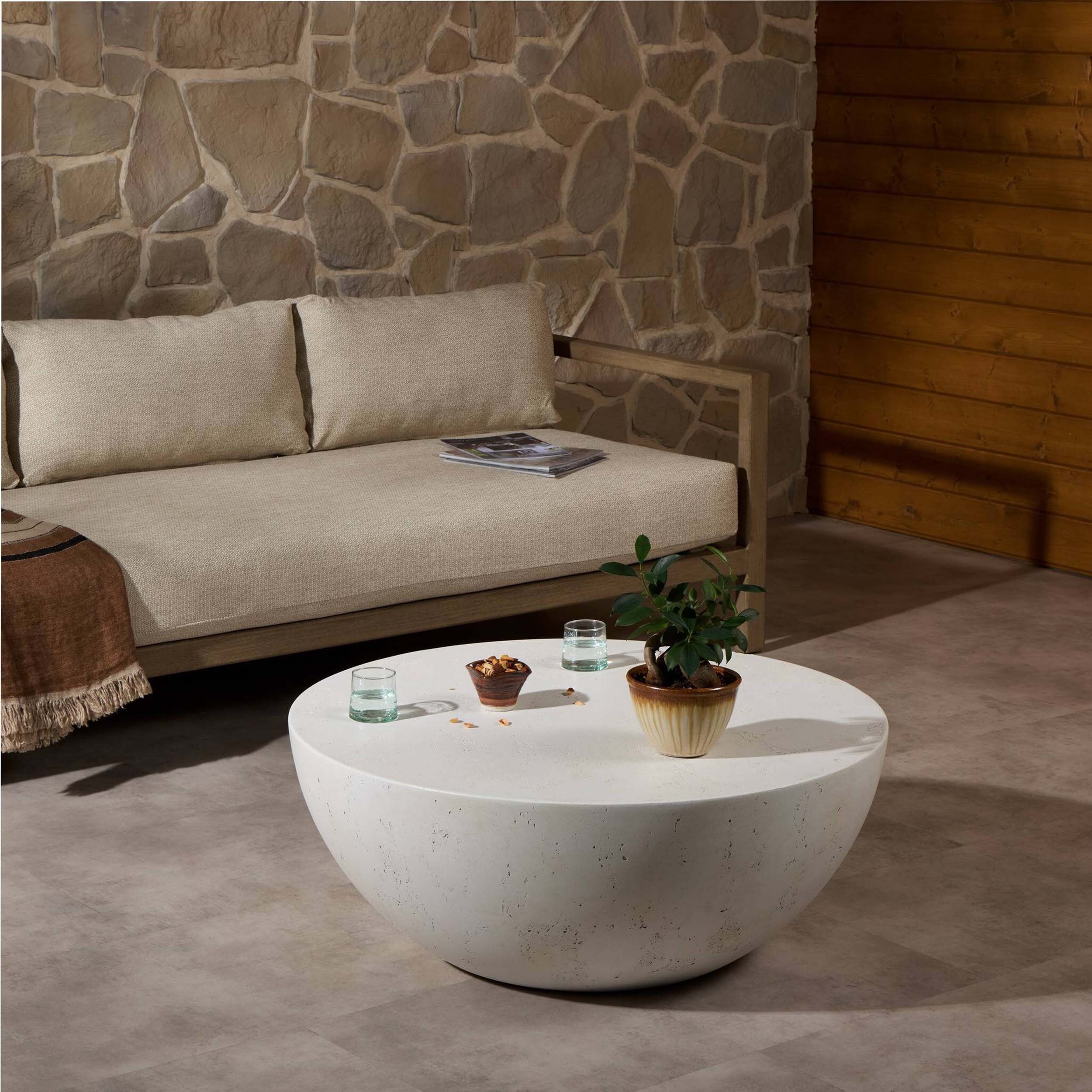 Boula Outdoor Coffee Table, Aged White Concrete