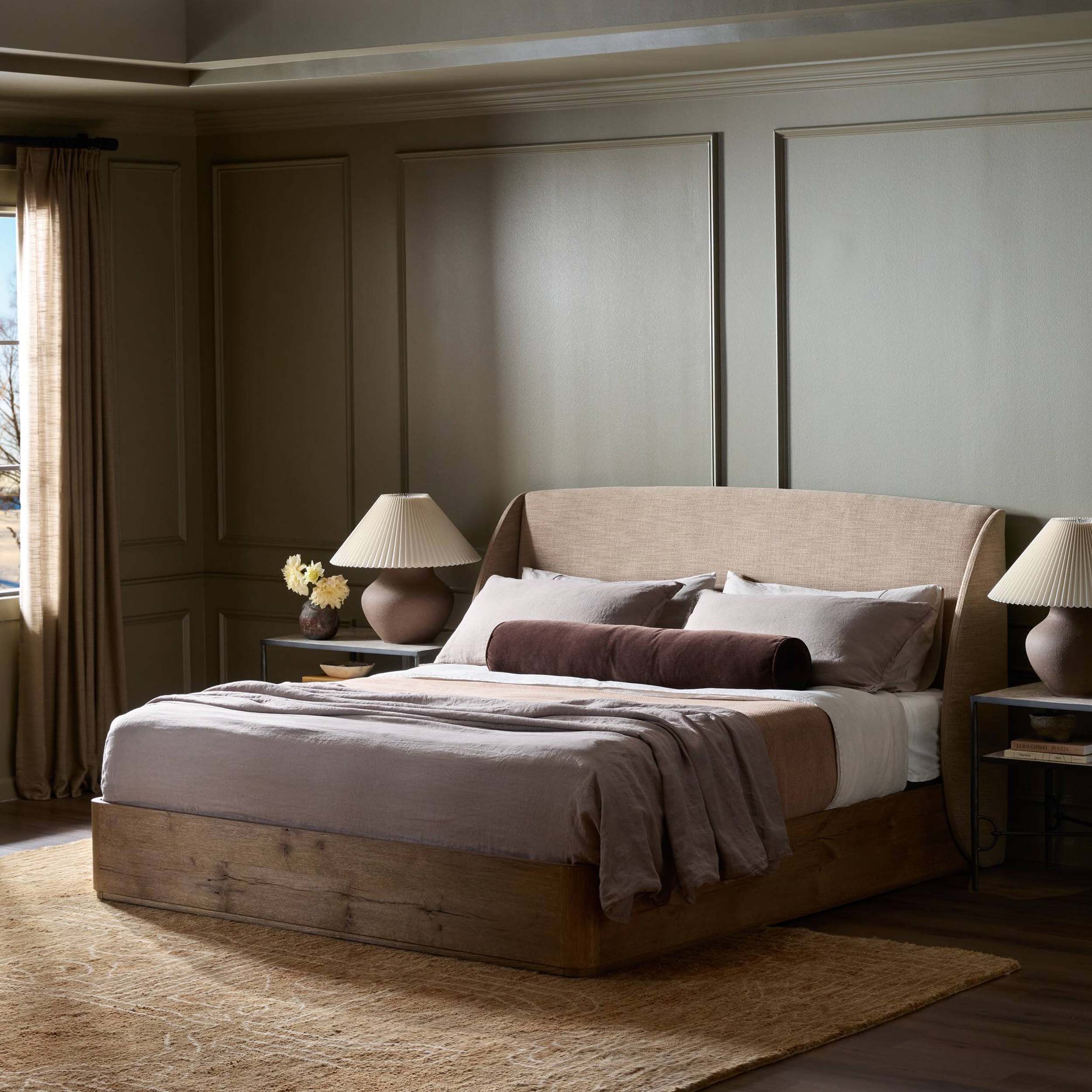 Maeve Bed, Laken Taupe, Upholstered Headboard