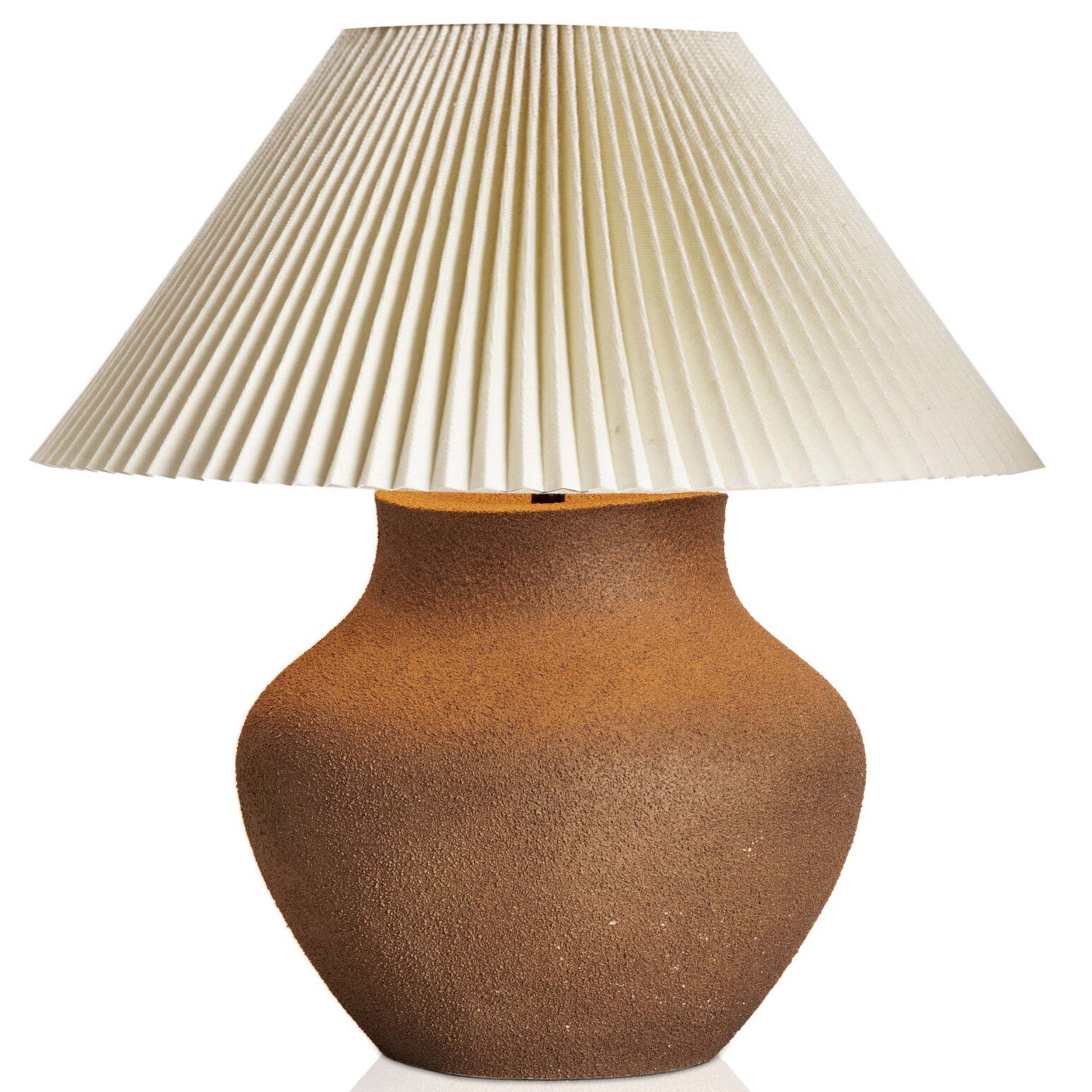 Parma Table Lamp, Textured Dark Sand Porcelain, Pleated Ivory Linen