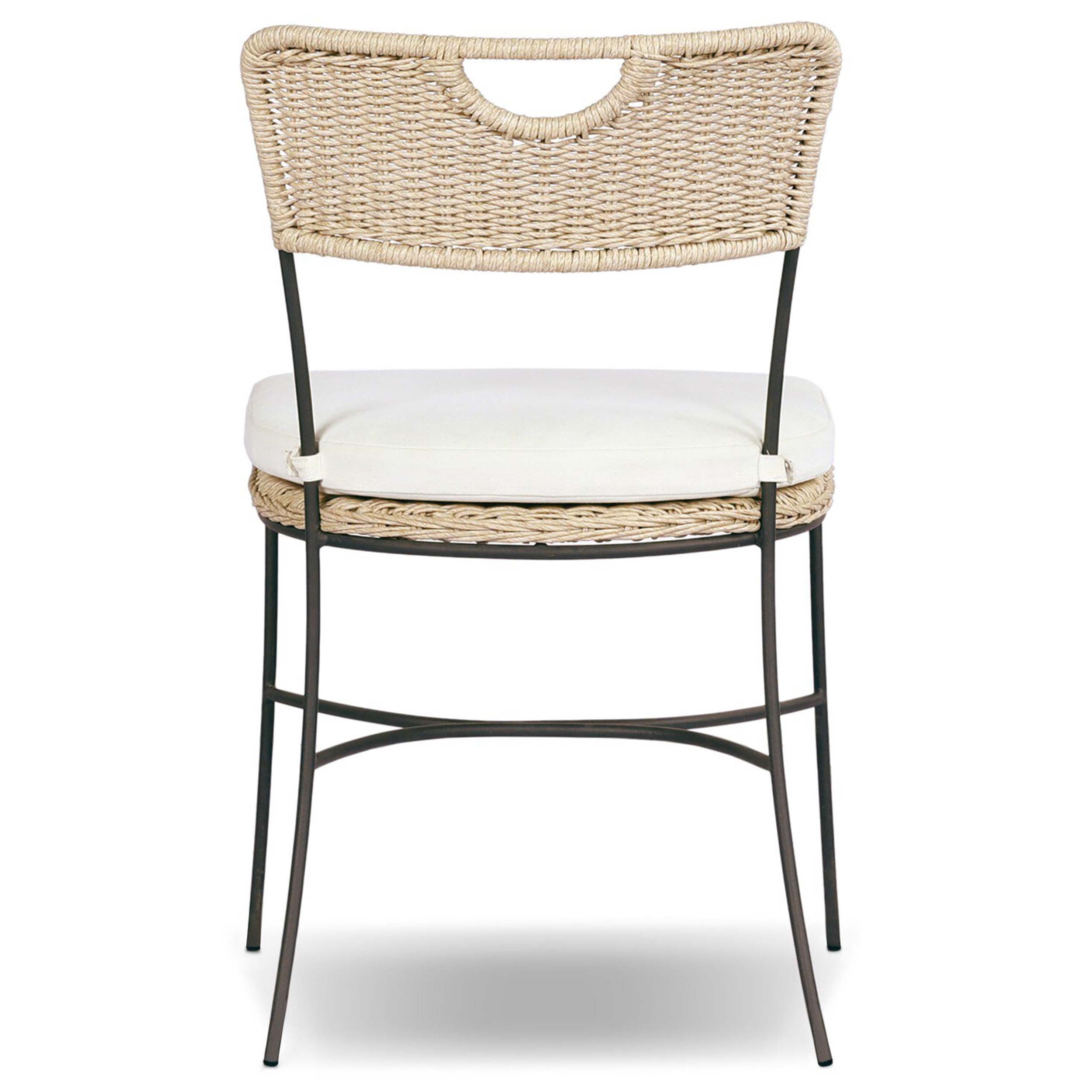 Honor Outdoor Dining Chair, Arashi Salt, Set of 2 with woven back and cushioned seat.