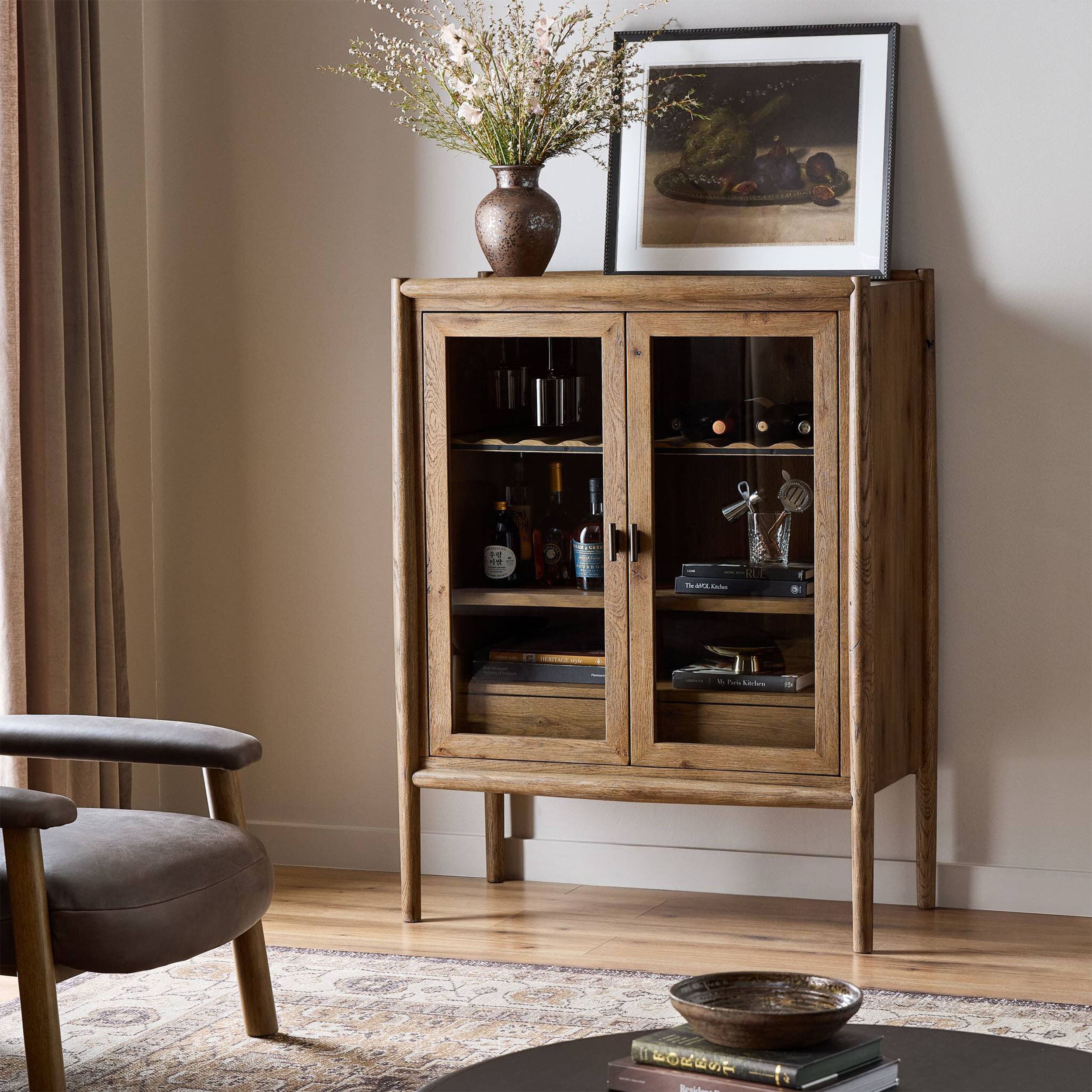 Glenview Bar Cabinet, Weathered Oak