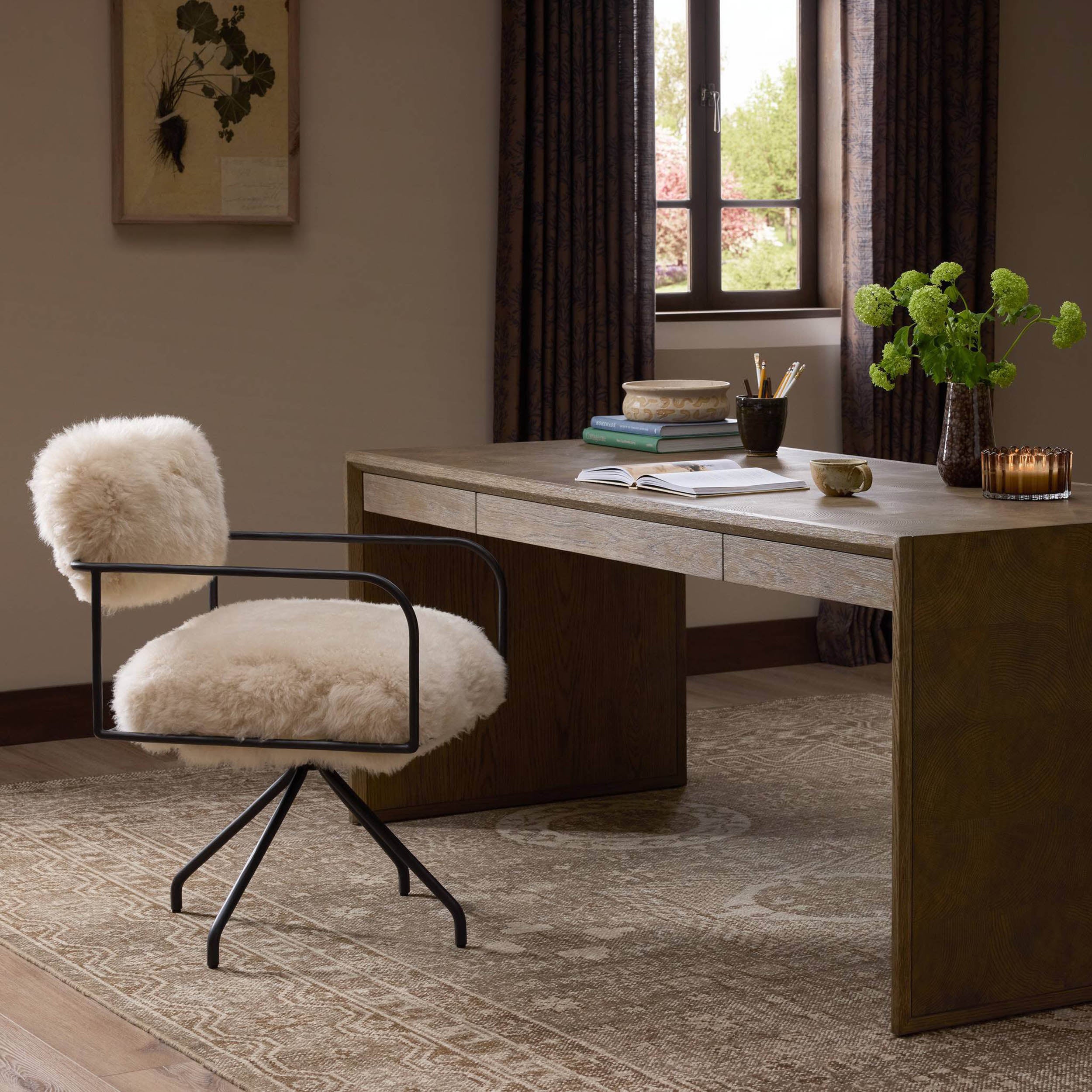 Fenn Desk Chair, Champagne Mongolian Fur