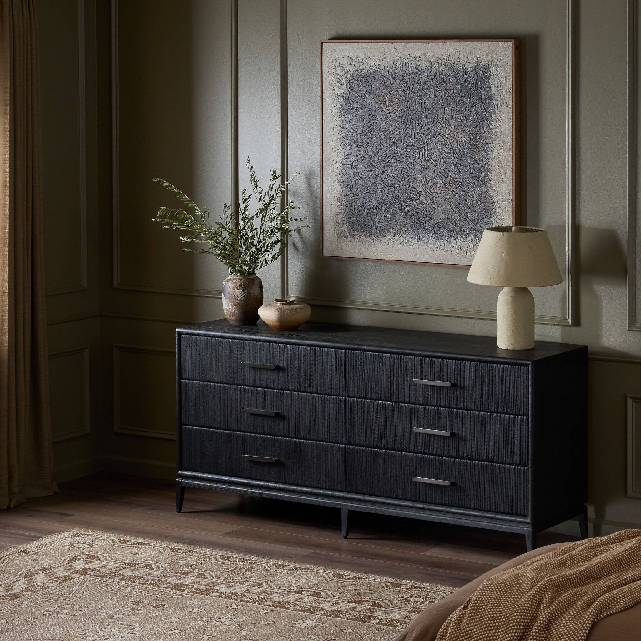 Rosenell 6 Drawer Dresser, Black Paper Cord