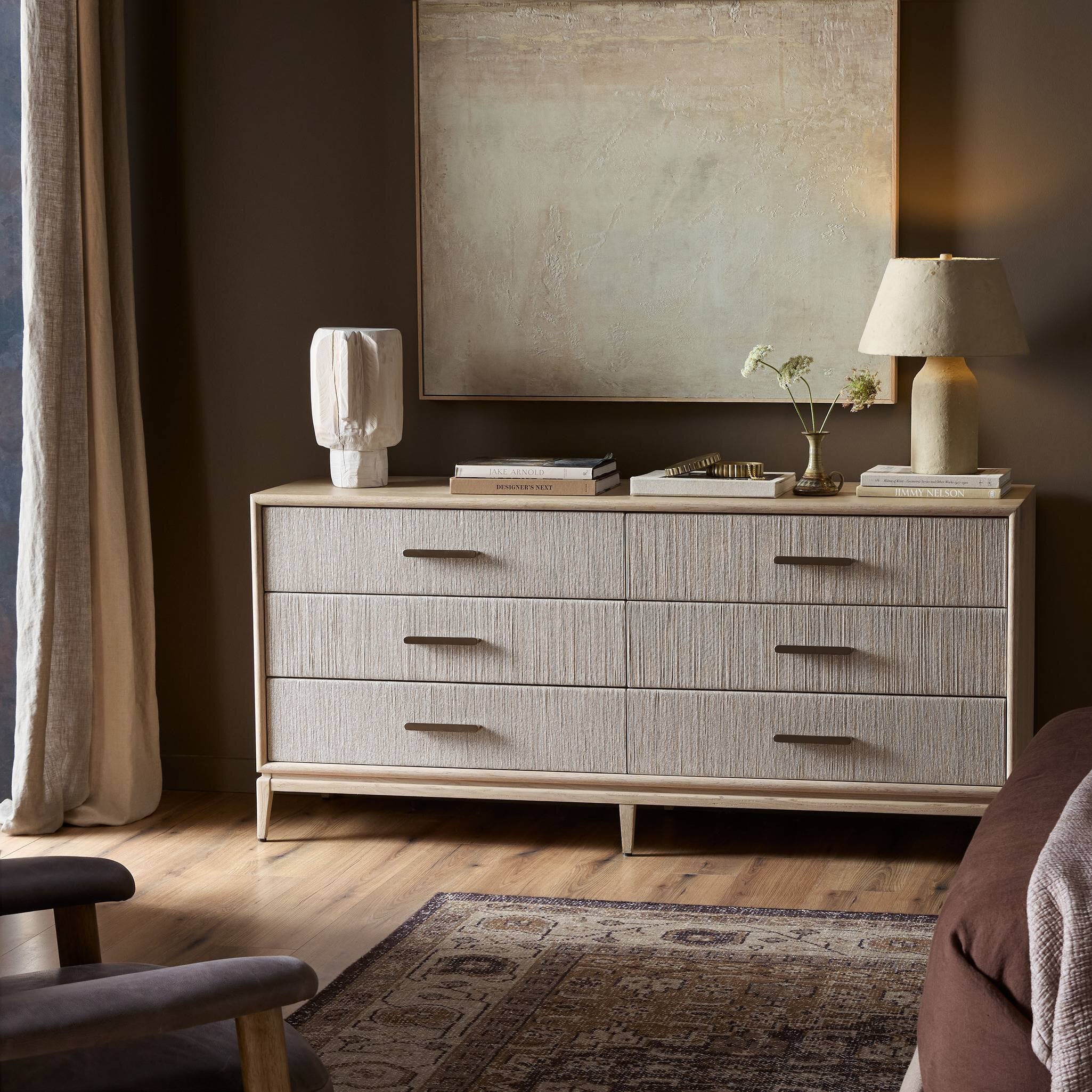 Rosenell 6 Drawer Dresser, Natural Paper Cord