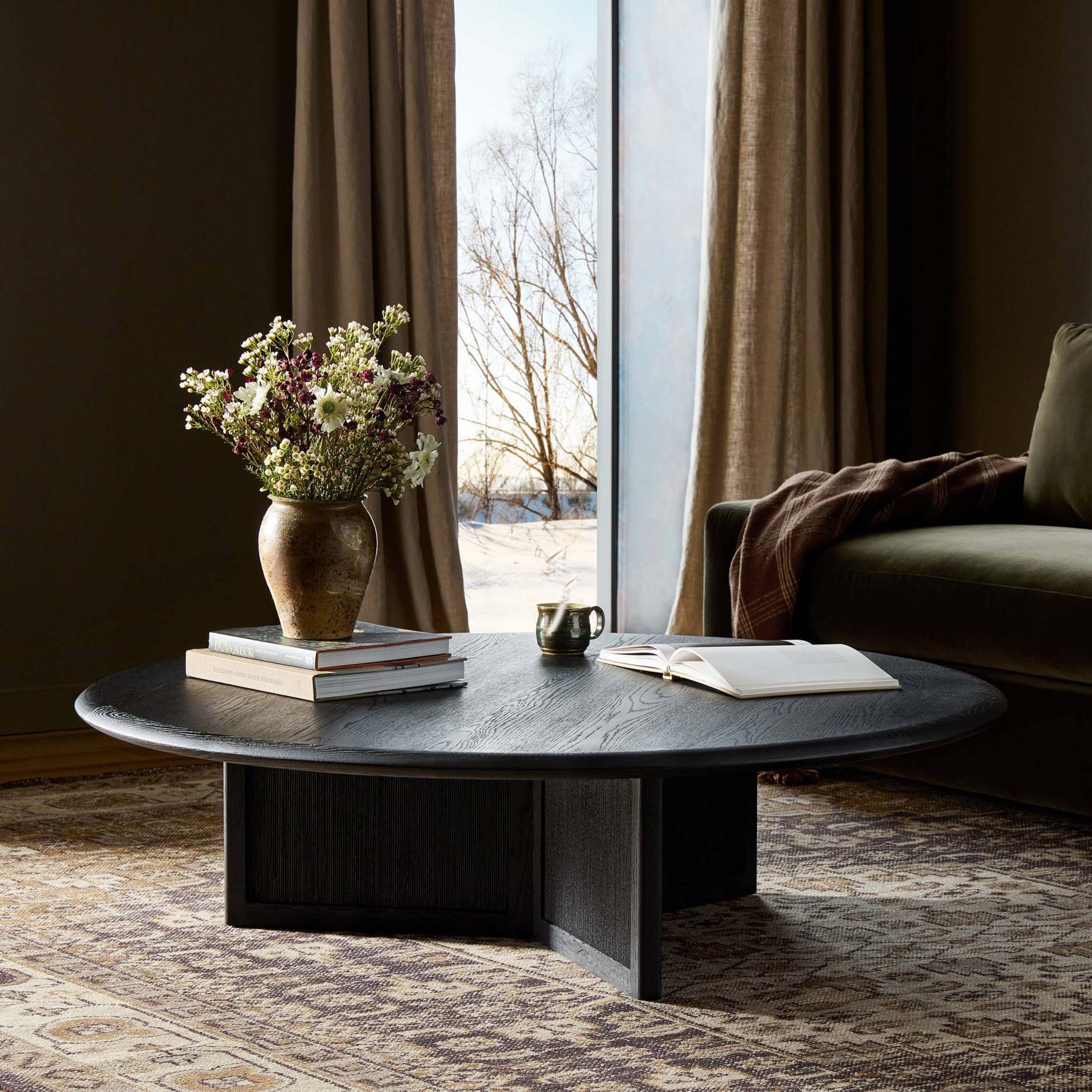 Rosenell Round Coffee Table, Black Oak Veneer