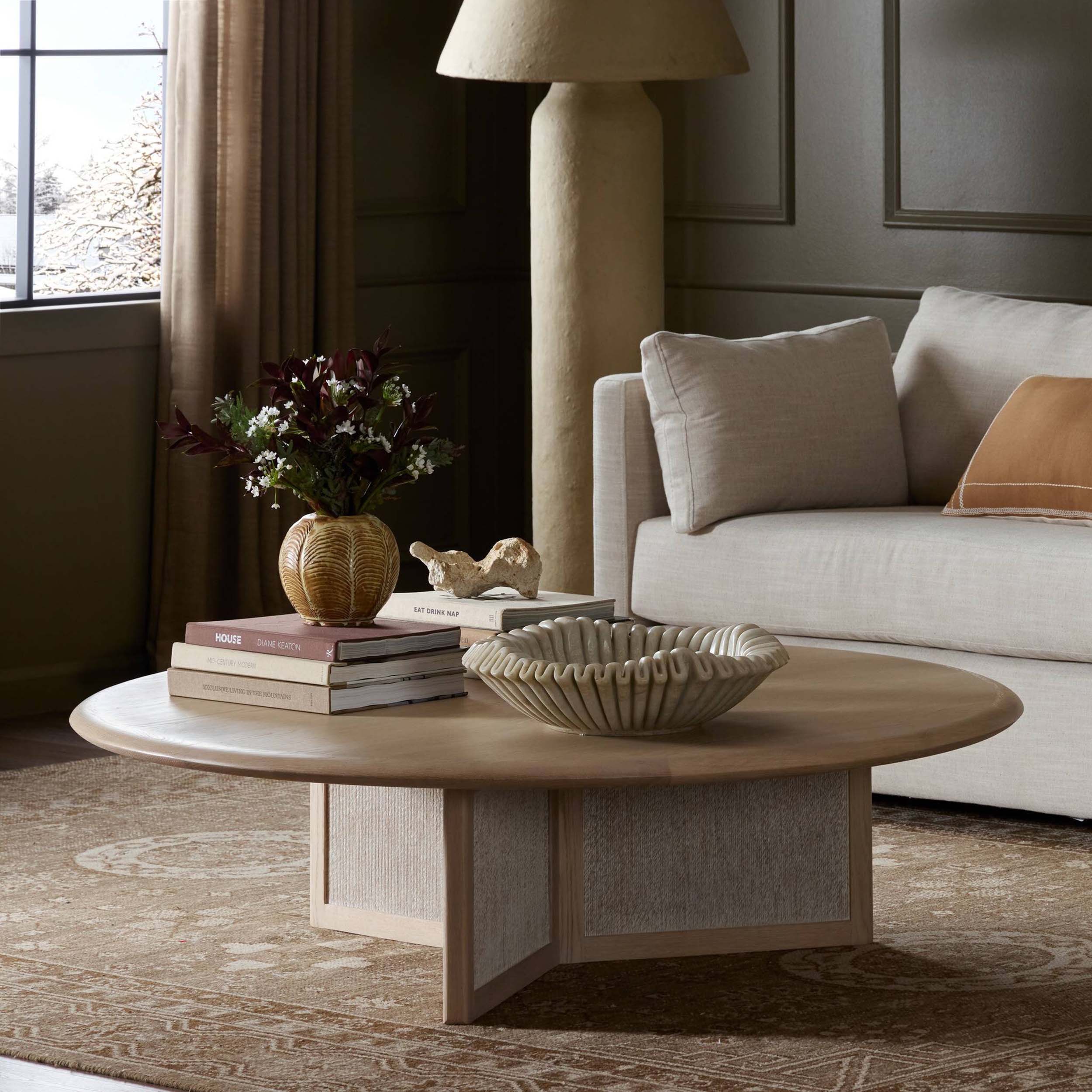 Rosenell Round Coffee Table, Natural Oak Veneer