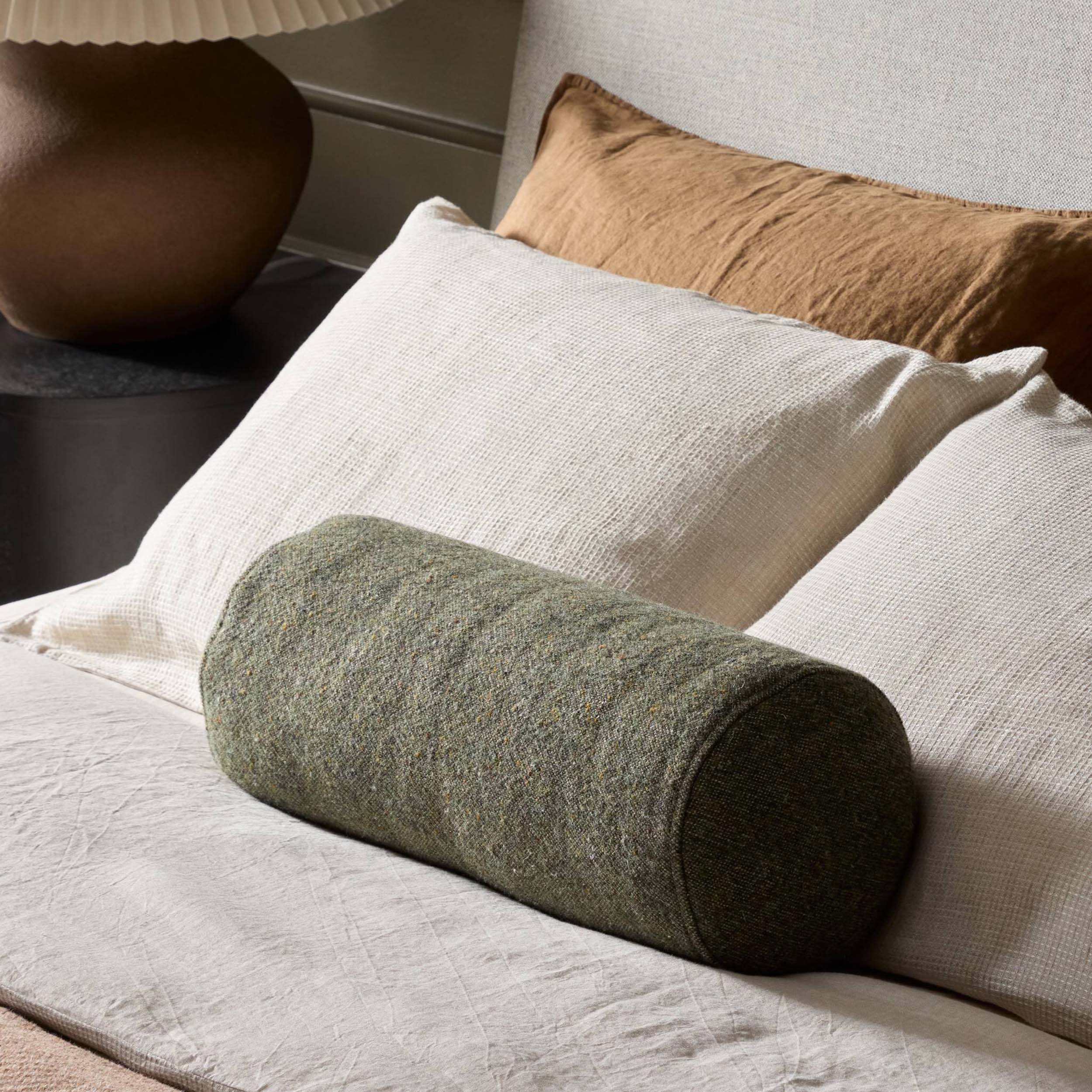 Stonewash Linen Bolster Pillow, Hasselt Olive Green