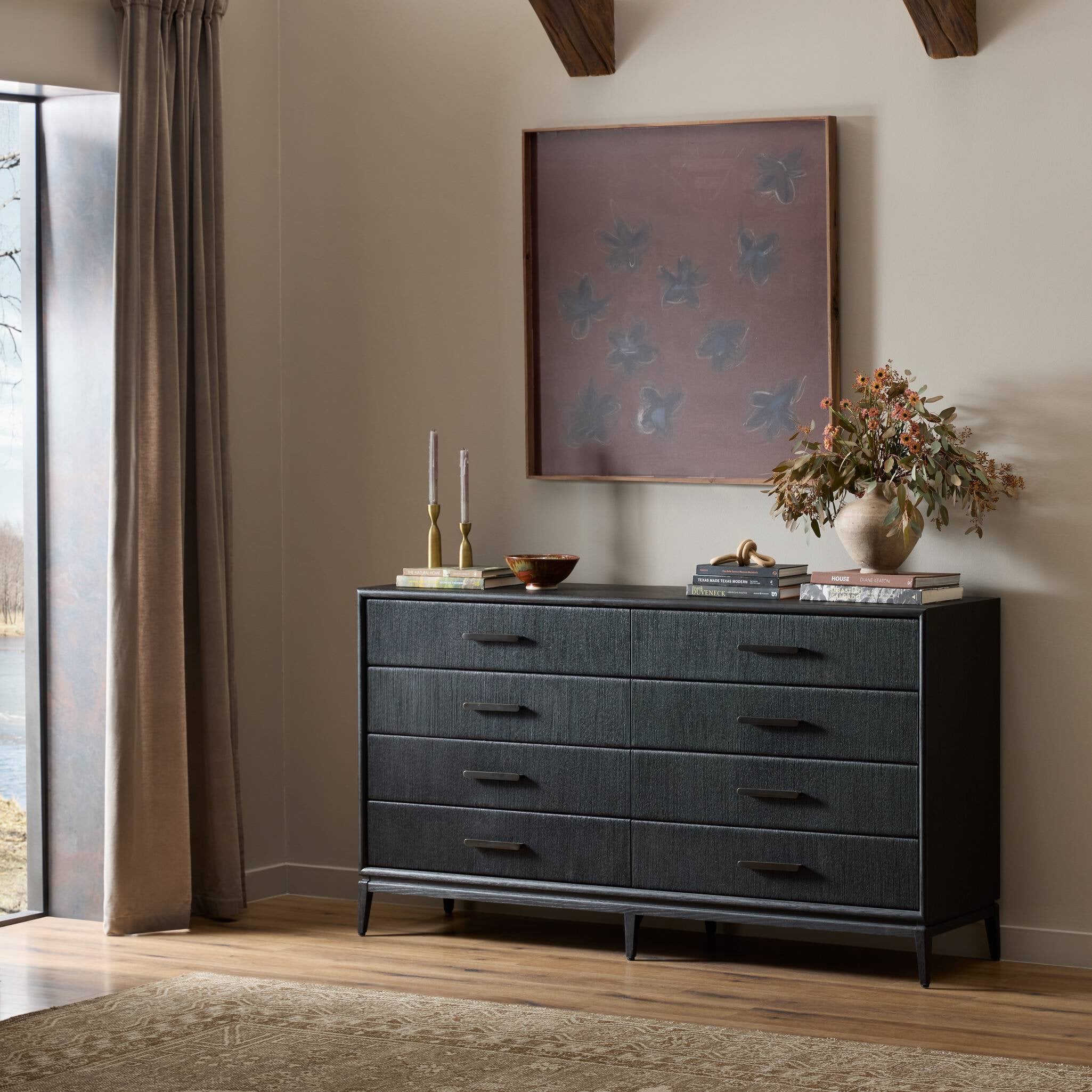 Rosenell 8 Drawer Dresser, Black Paper Cord
