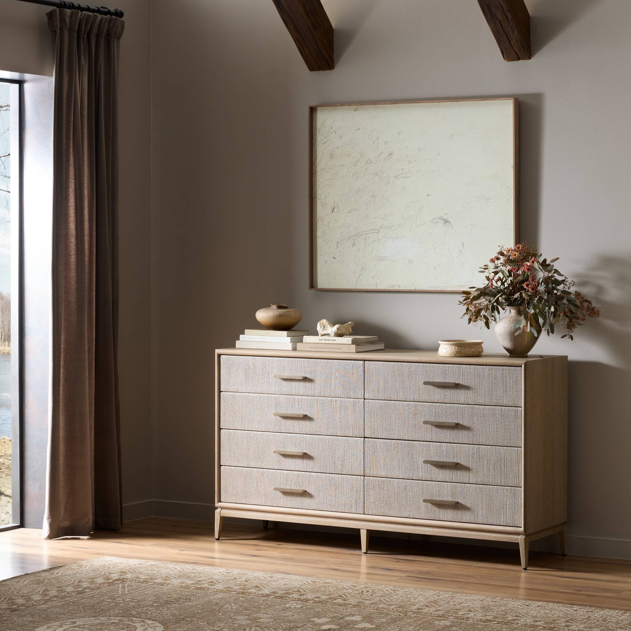Rosenell 8 Drawer Dresser, Natural Paper Cord