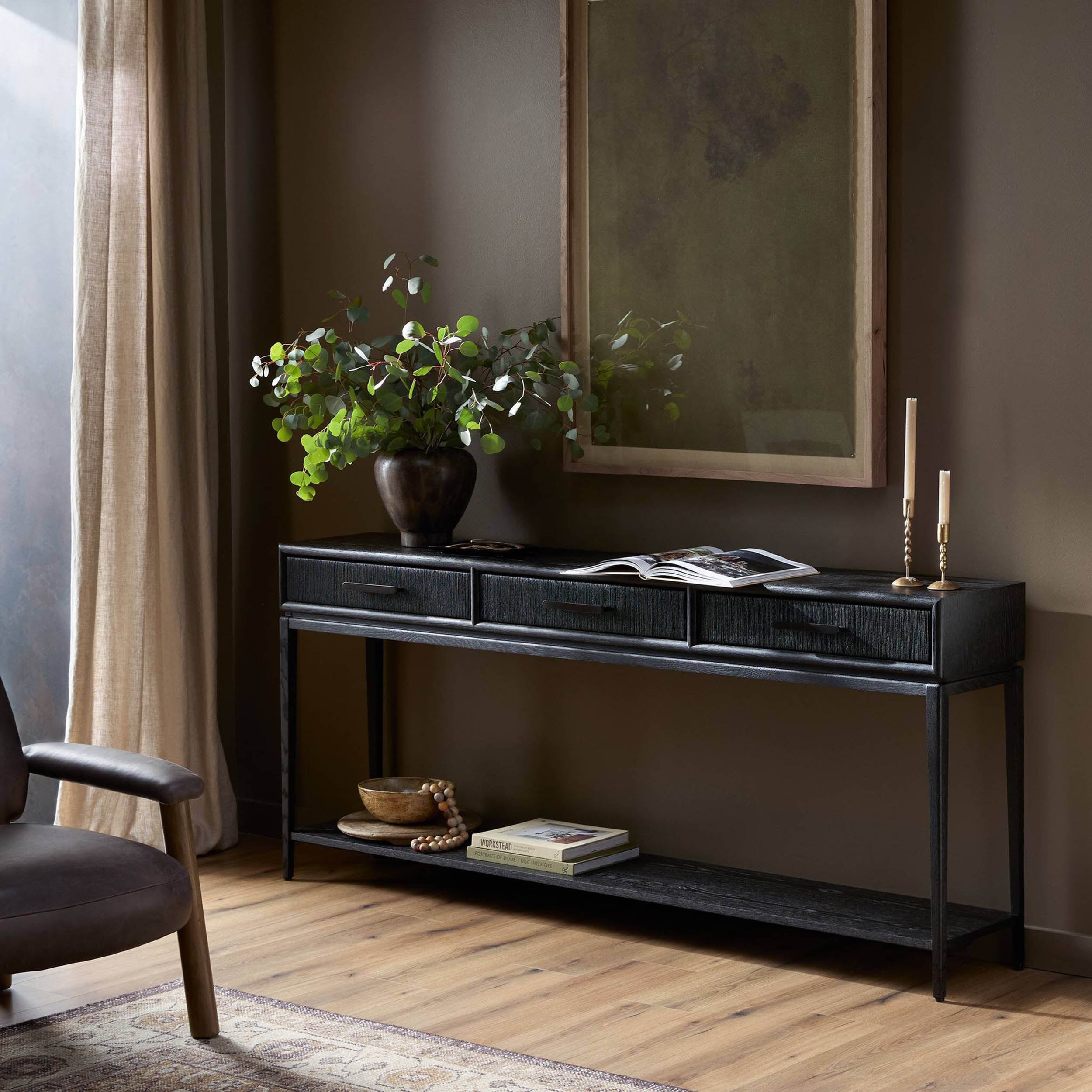Rosenell Console Table - 78", Black Oak Solid