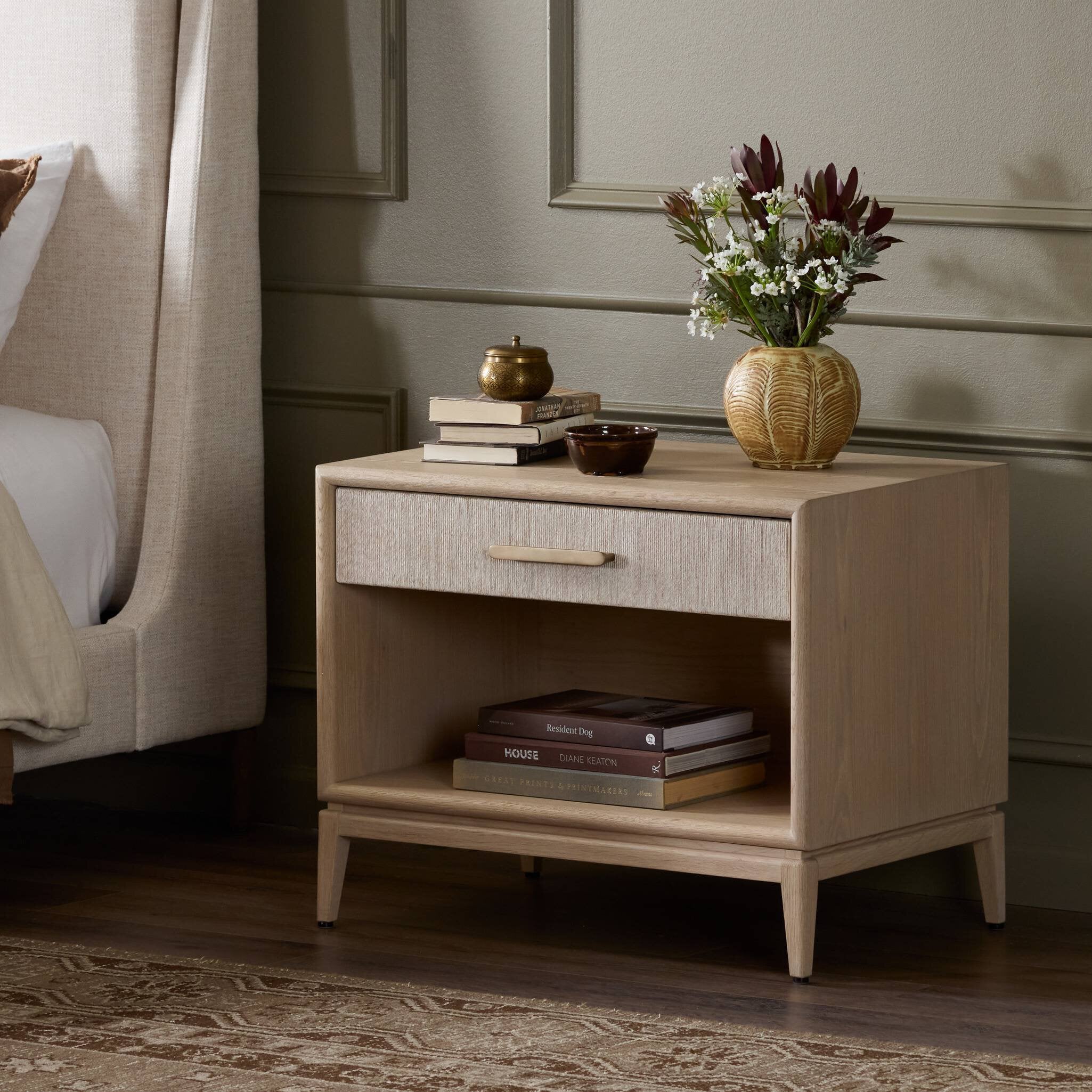 Rosenell Open Nightstand, Natural Oak Veneer