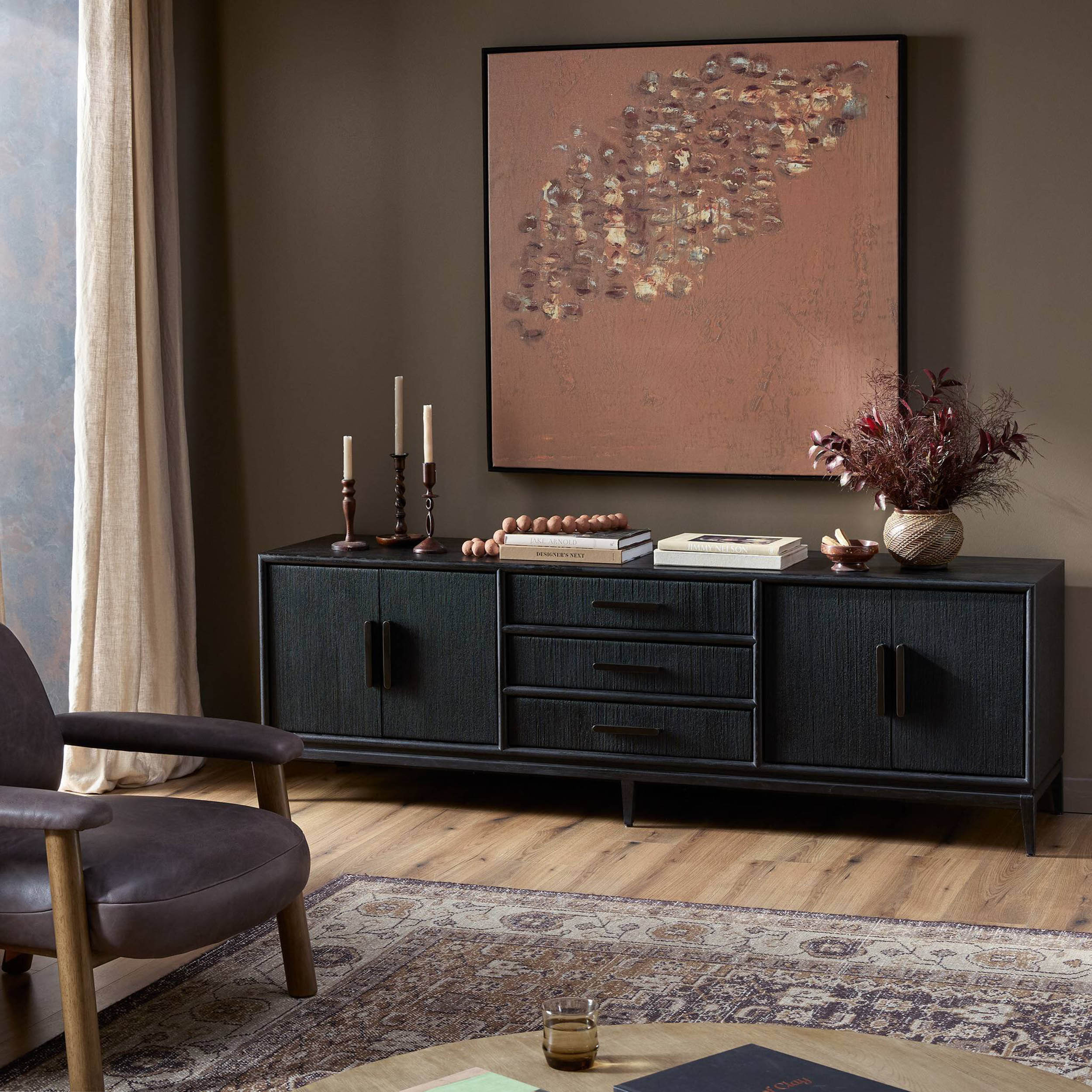 Rosenell Media Console, Black Paper Cord