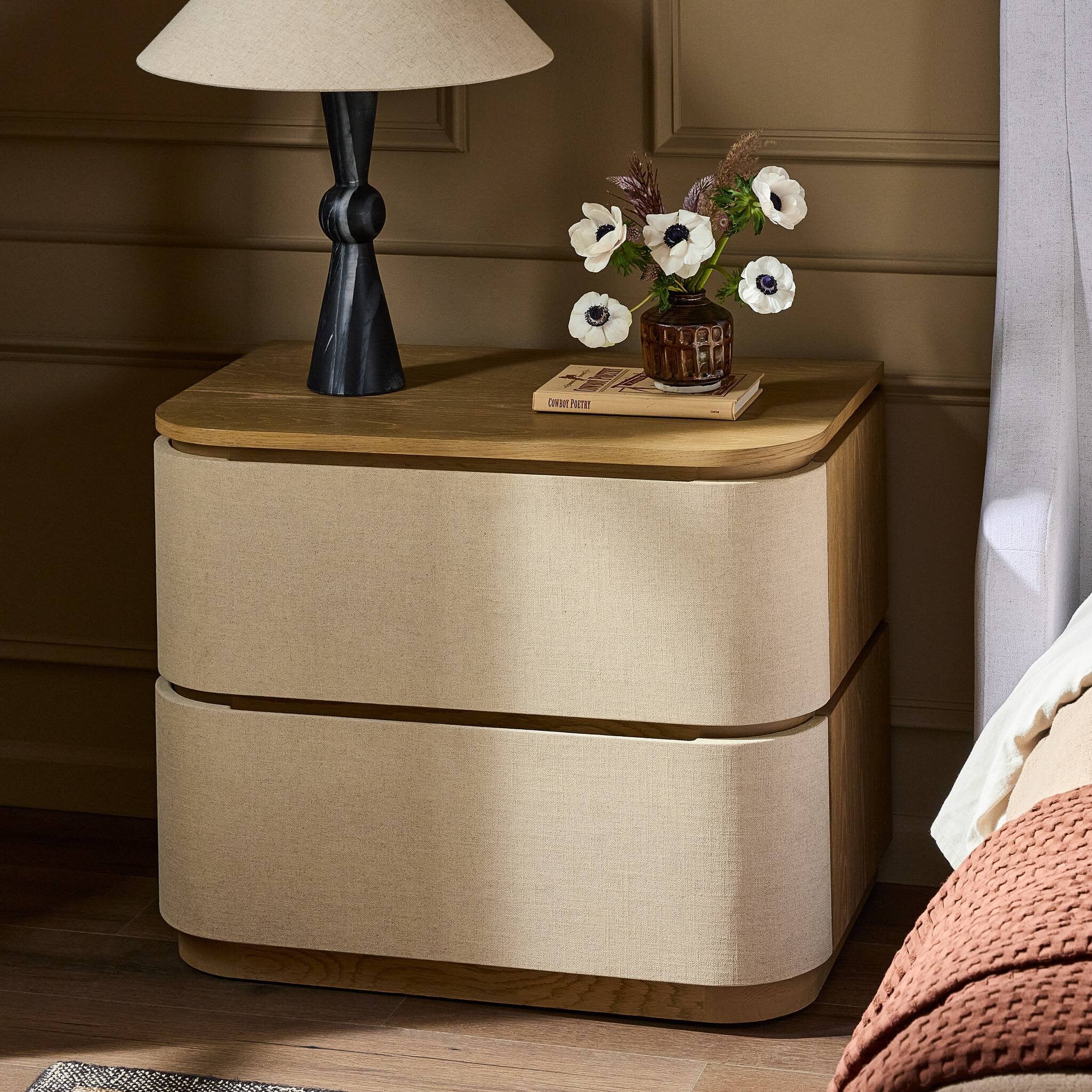 Mariella Nightstand, Beige Painted Linen
