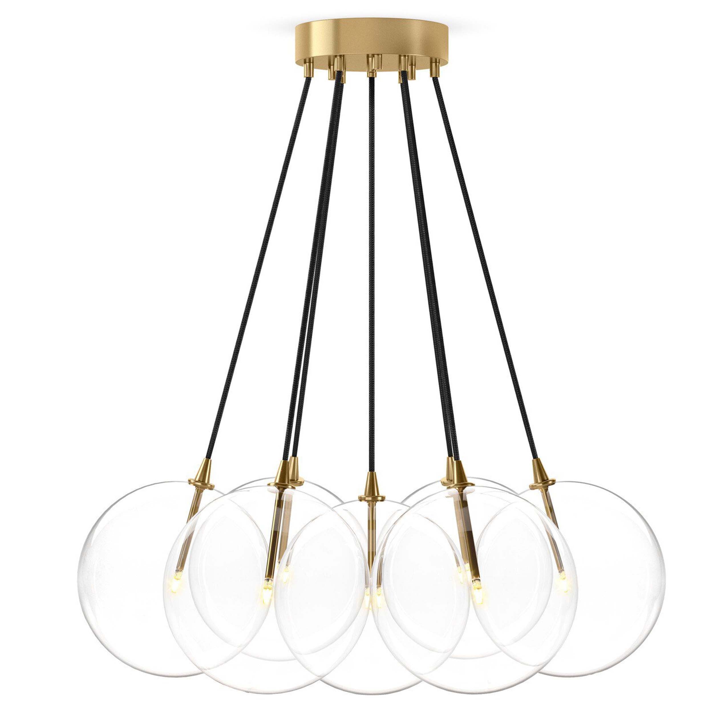 Cloud 7 Globe Chandelier, Clear Glass, Burnished Brass