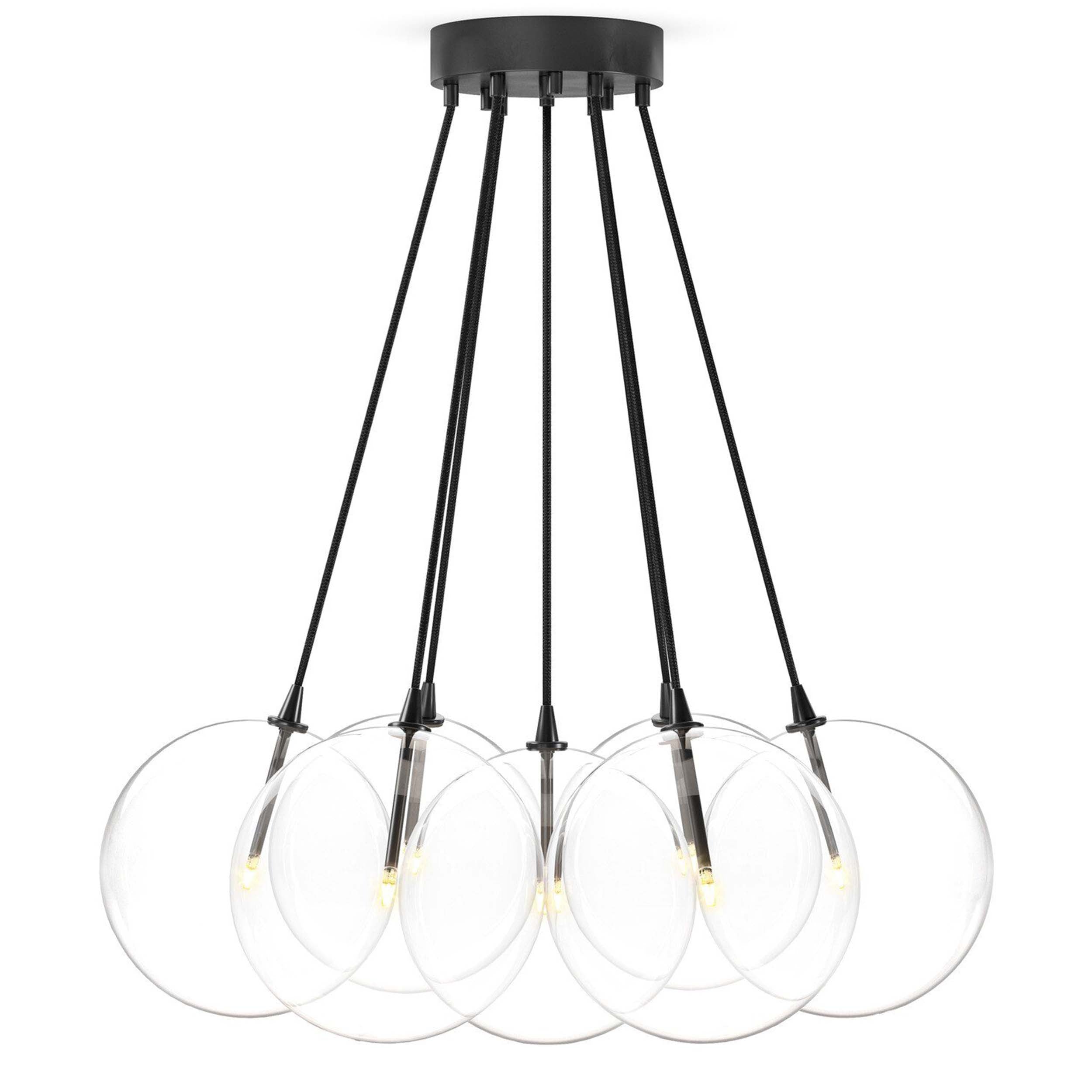 Cloud 7 Globe Chandelier, Clear Glass, Black Gunmetal