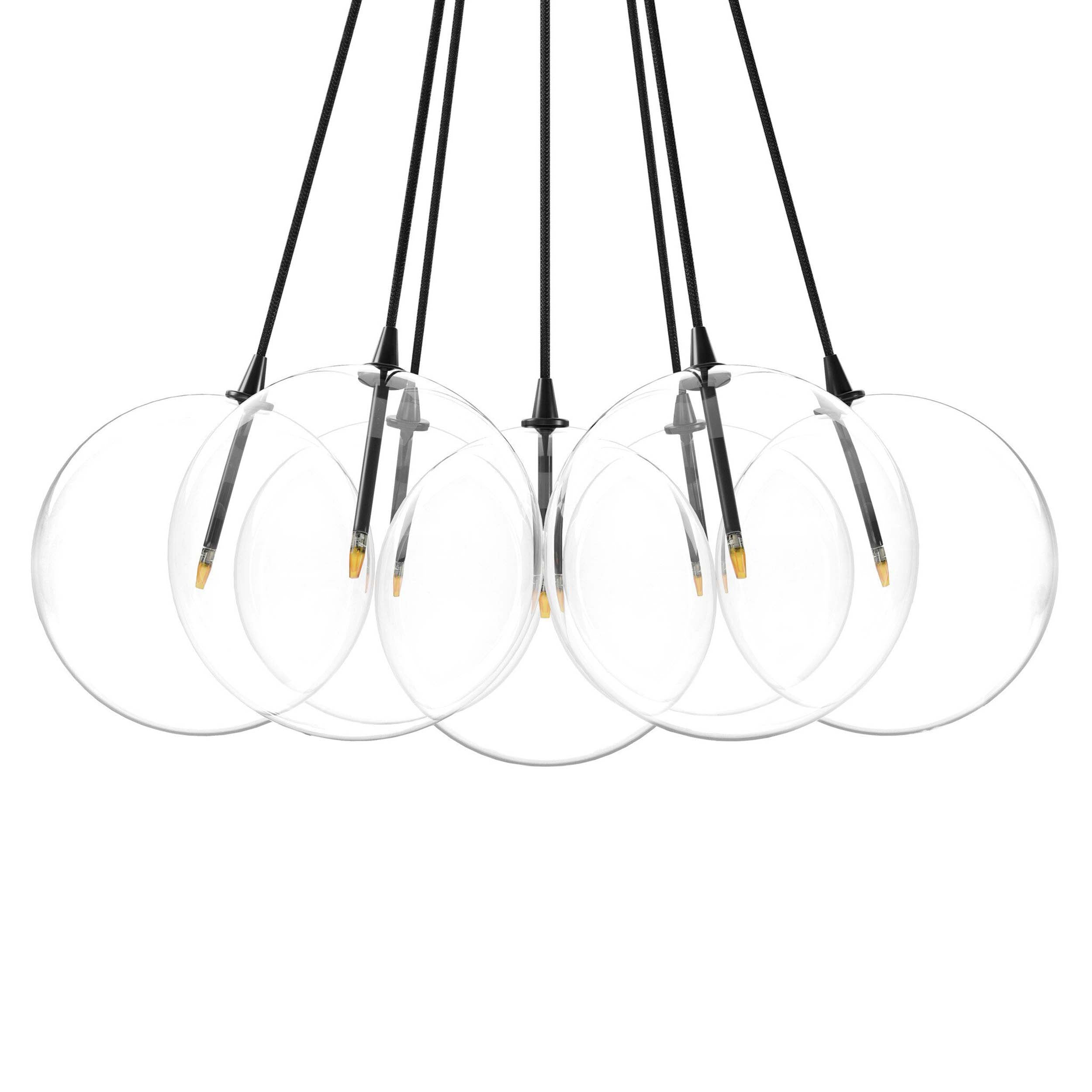 Cloud 7 Globe Chandelier, Clear Glass, Black Gunmetal