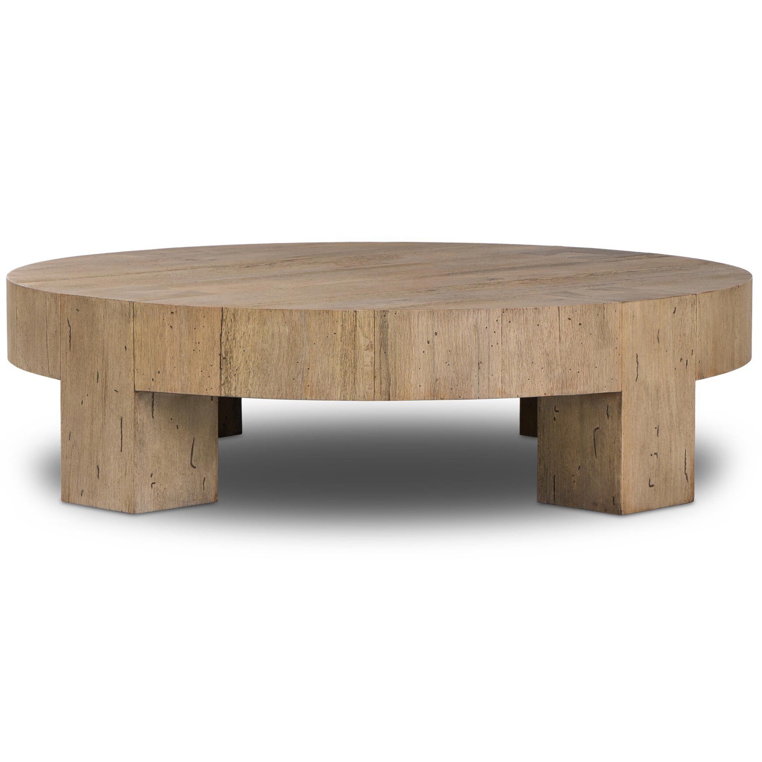 Abaso Round Coffee Table, Rustic Wormwood Oak