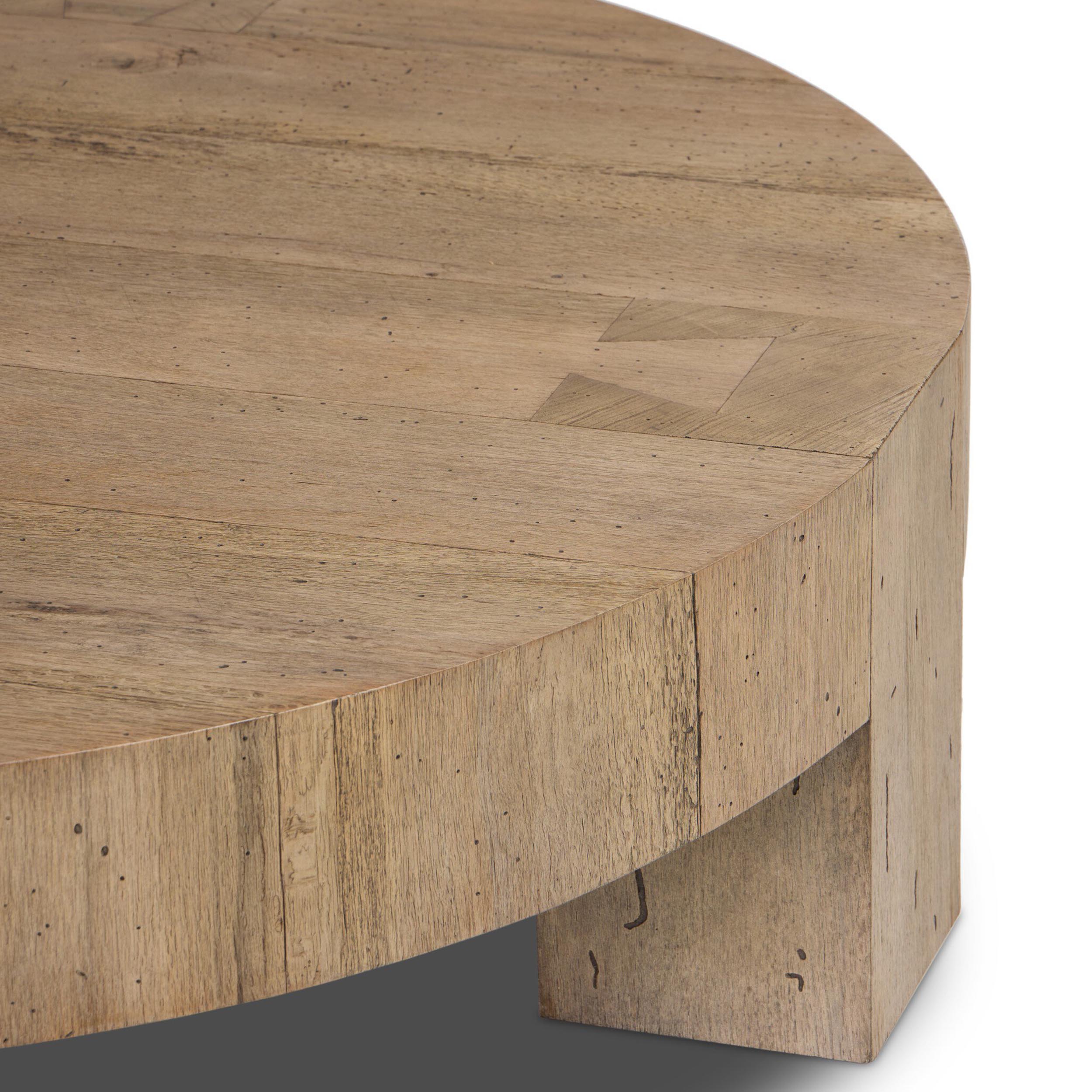 Abaso Round Coffee Table, Rustic Wormwood Oak