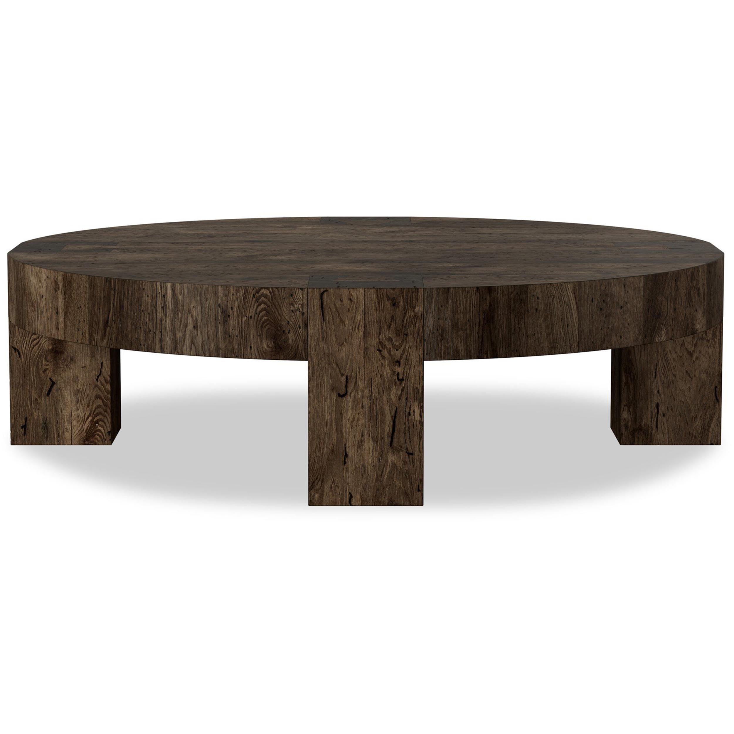 Abaso Round Coffee Table, Ebony Rustic Wormwood Oak