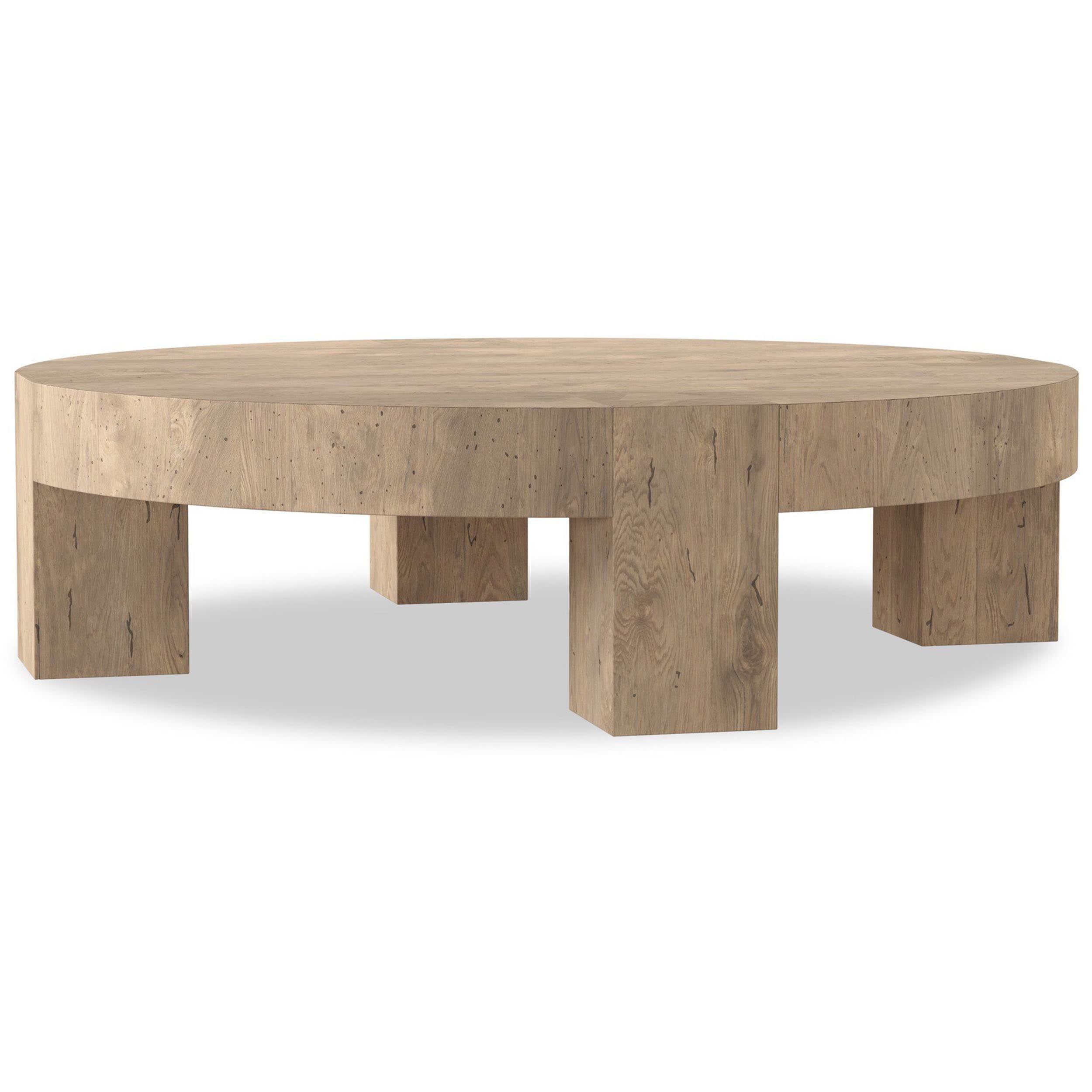 Abaso Round Coffee Table, Whitewash Rustic Wormwood Oak