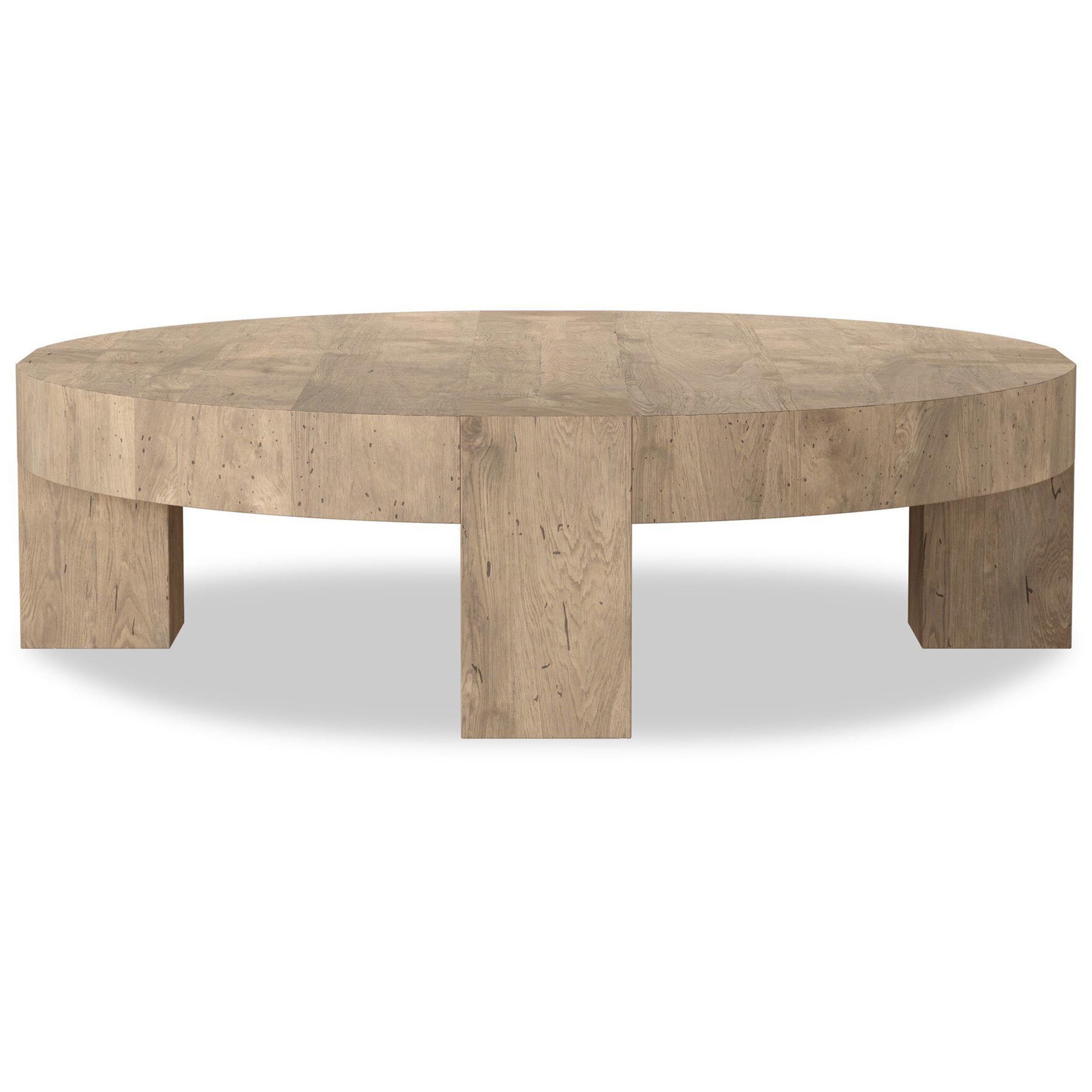 Abaso Round Coffee Table, Whitewash Rustic Wormwood Oak