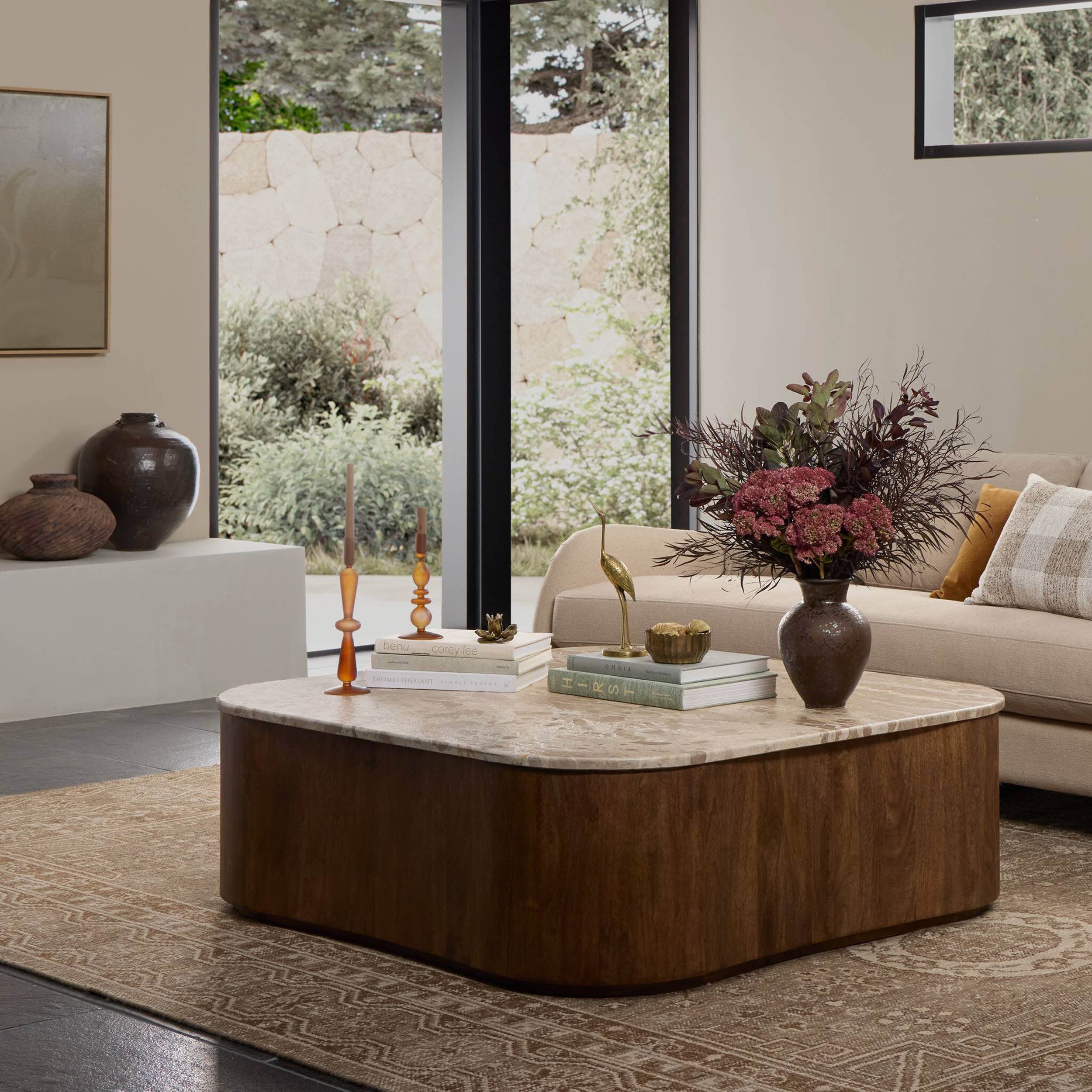 Kamina Coffee Table, Fossil Marble