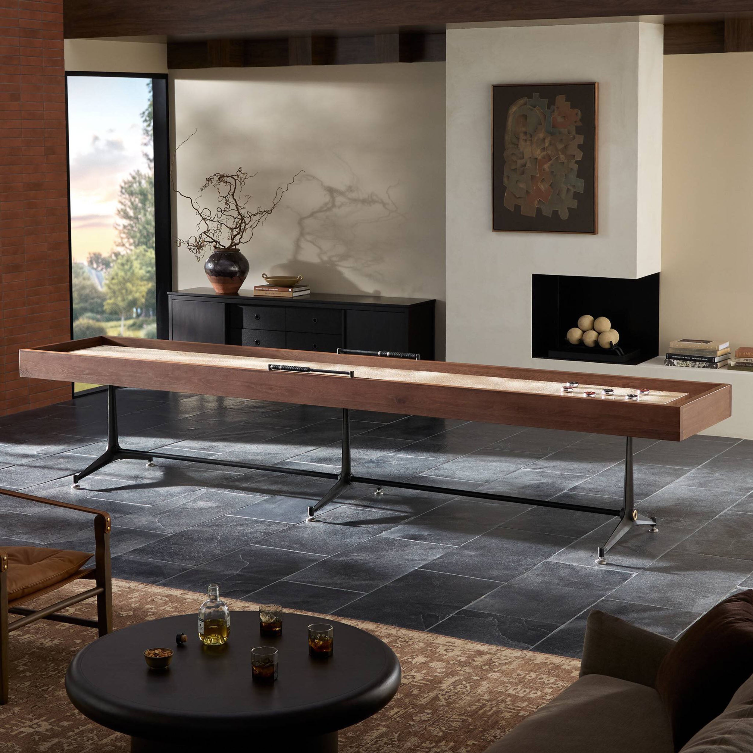 District Eight Large Shuffleboard Table, Smoked Oak