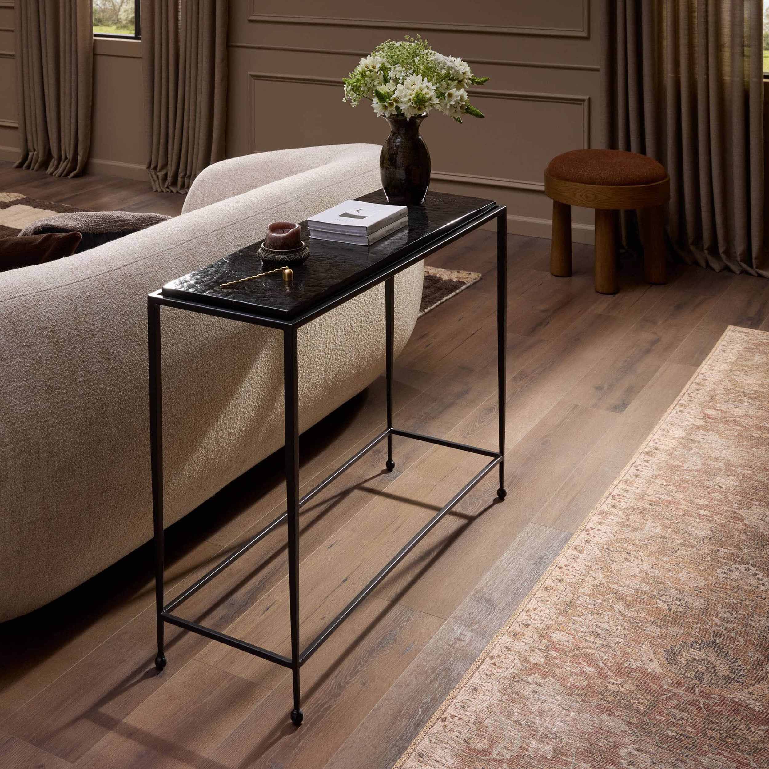 Dalston Cast Glass Console Table, Smoked Black Cast Glass