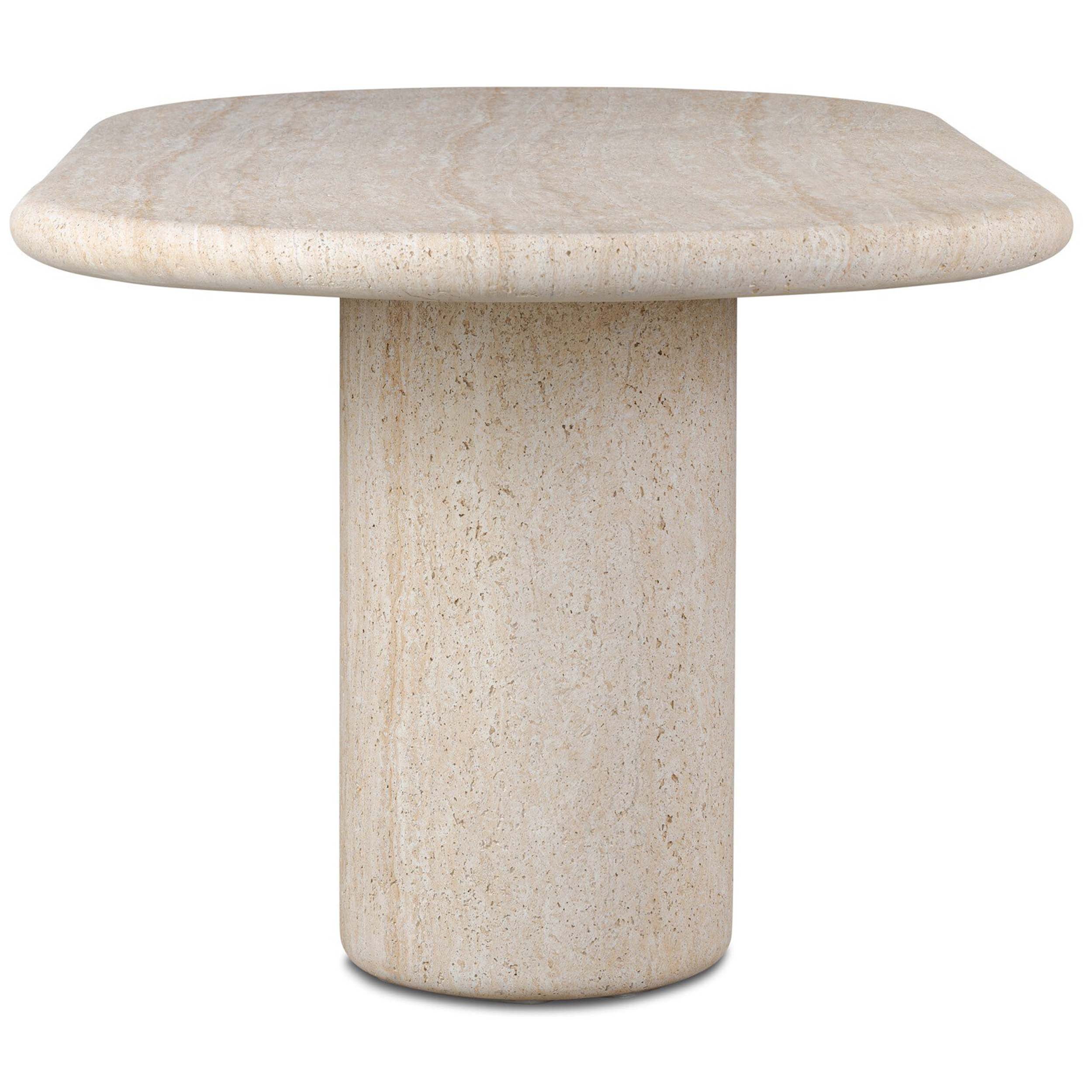 Poole Outdoor Dining Table 78", Textured Sand Concrete with a smooth, rounded top and solid pedestal base.