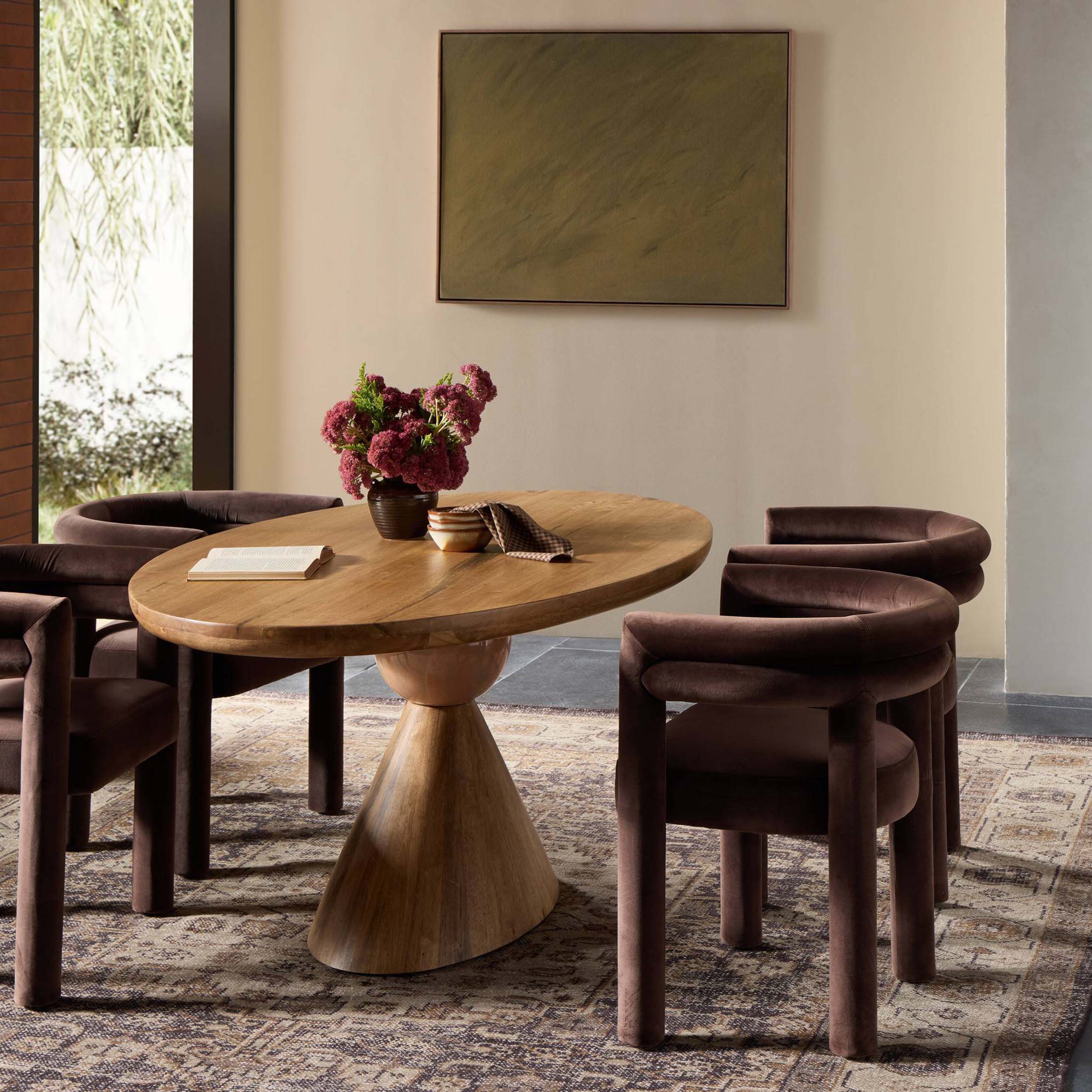 Bibianna Oval Dining Table, Smoked Honey/Blush Marble