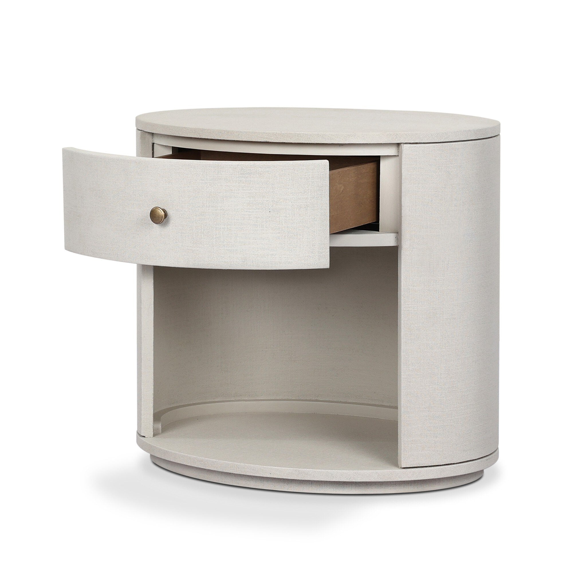 Amelia Oval One Drawer Nightstand, Ivory Painted Linen