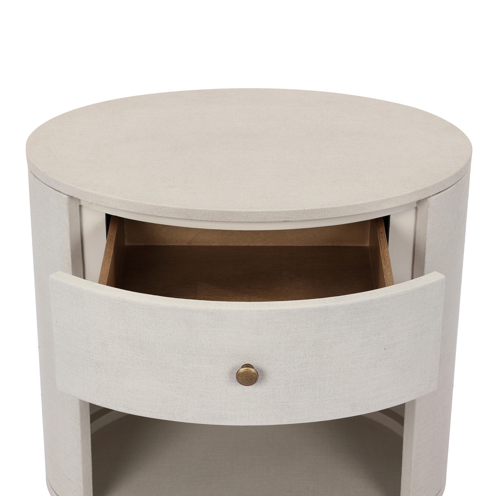 Amelia Oval One Drawer Nightstand, Ivory Painted Linen