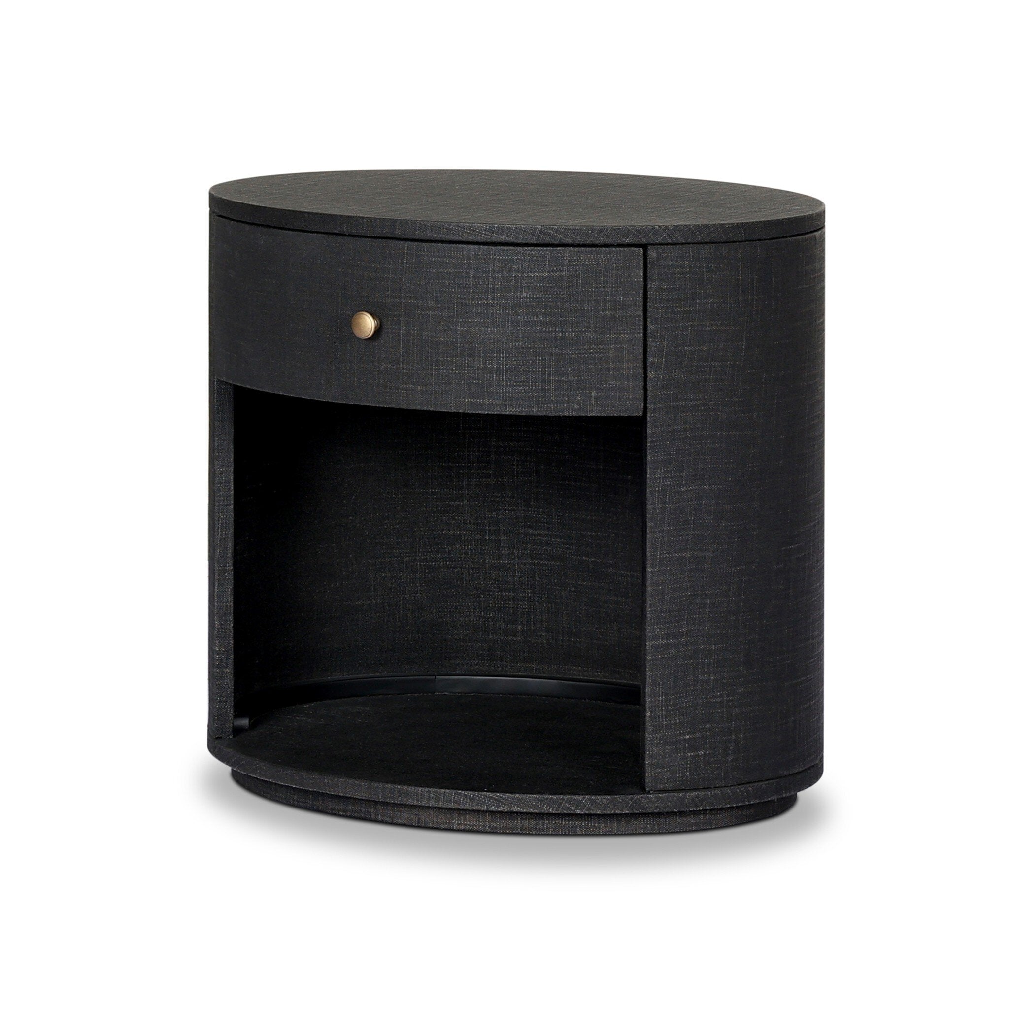Amelia Oval One Drawer Nightstand, Black Linen