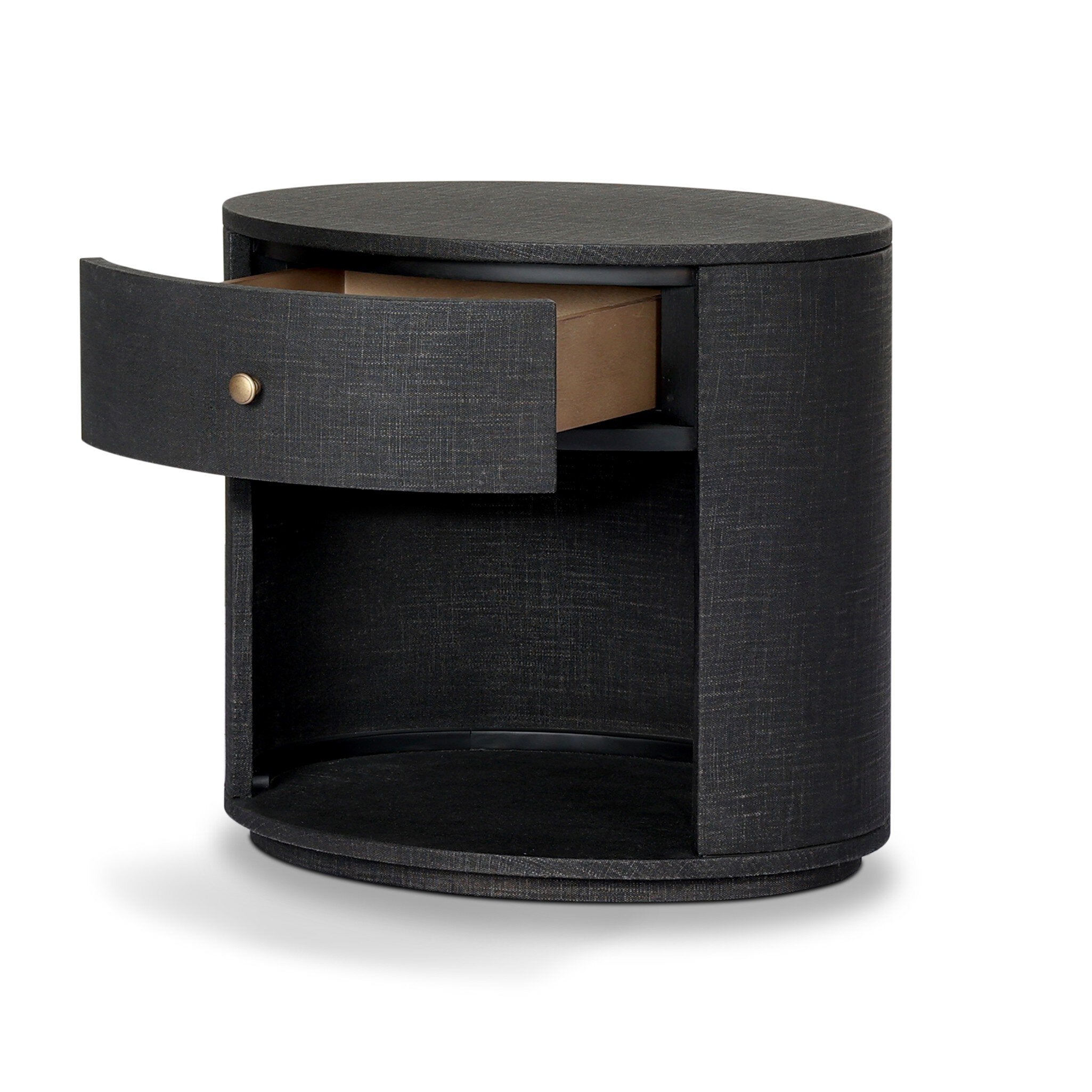 Amelia Oval One Drawer Nightstand, Black Linen