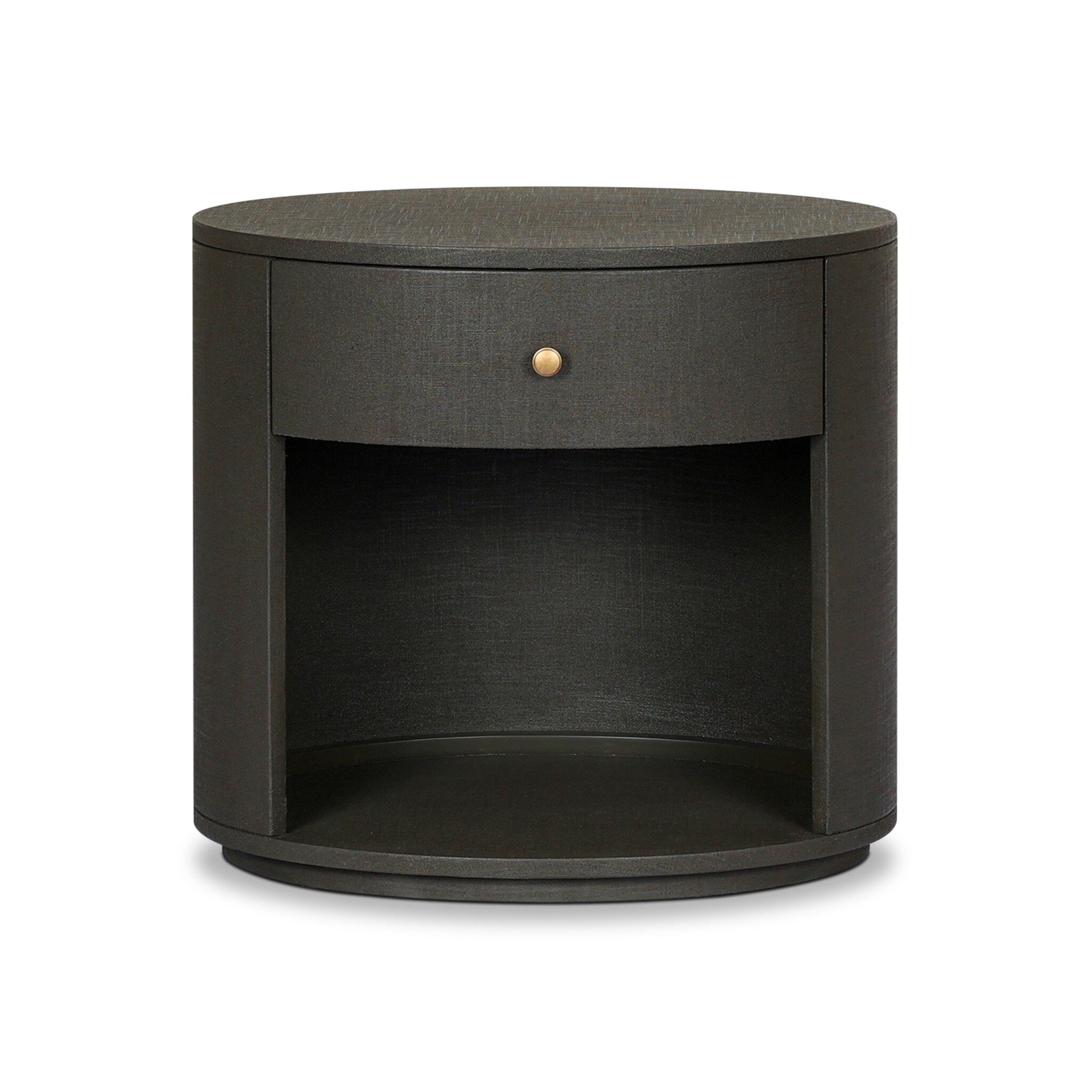 Amelia Oval One Drawer Nightstand, Dark Green Lacquered Linen