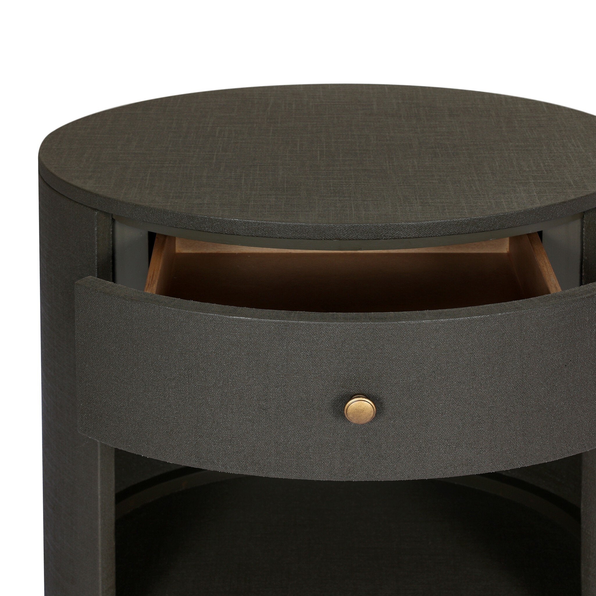 Amelia Oval One Drawer Nightstand, Dark Green Lacquered Linen