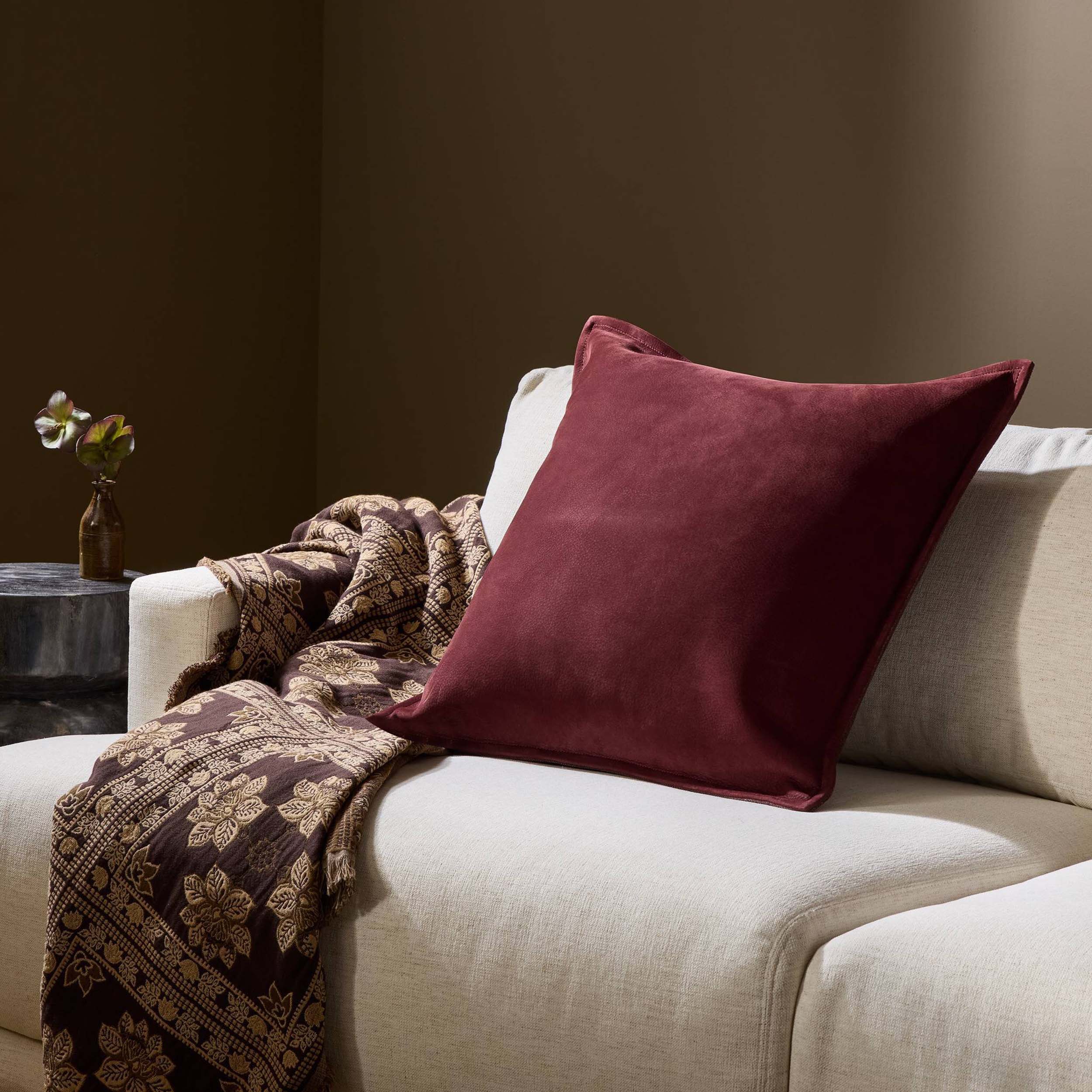 Trenton Pillow, Nubuck Burgundy