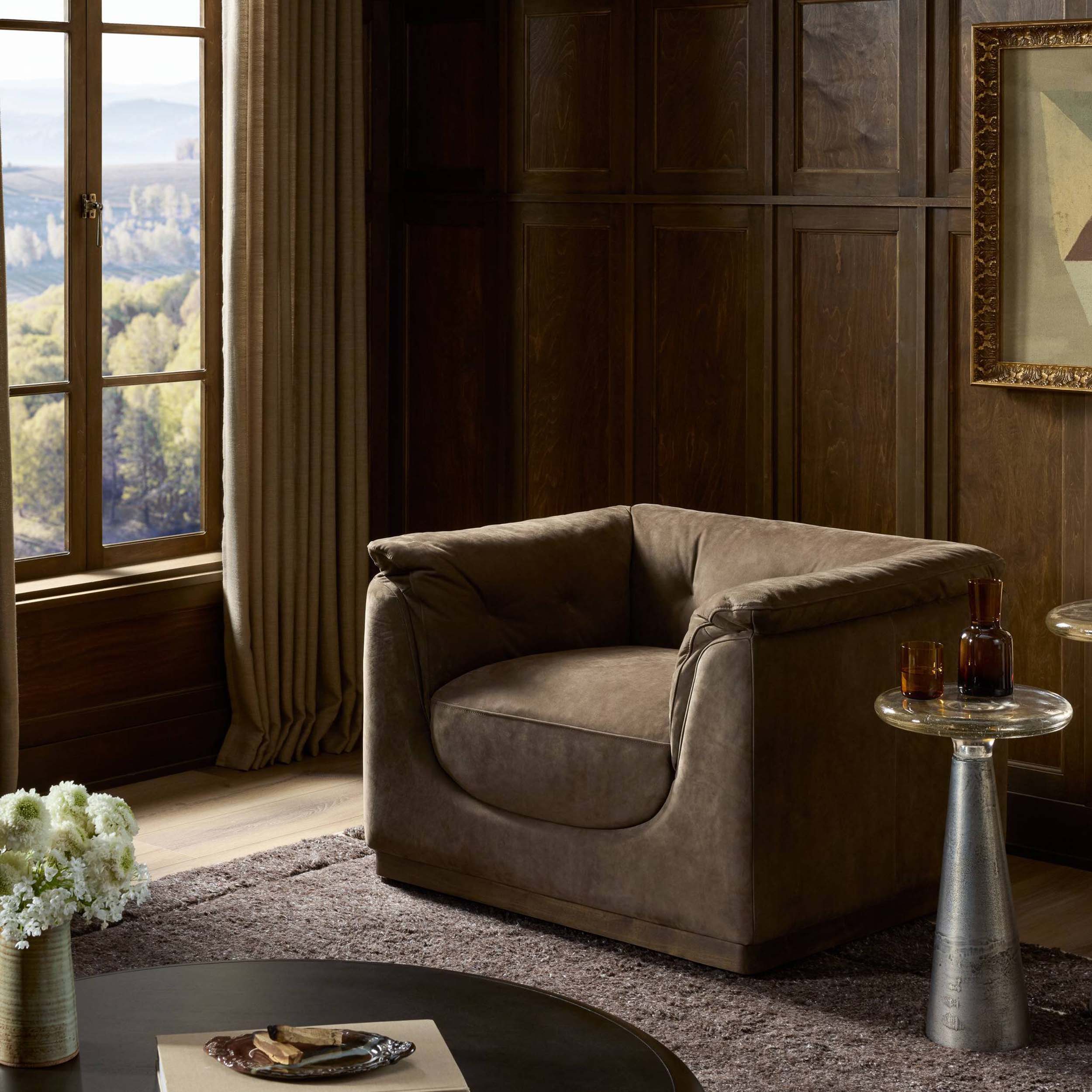 Santino Swivel Chair, Nubuck Cigar