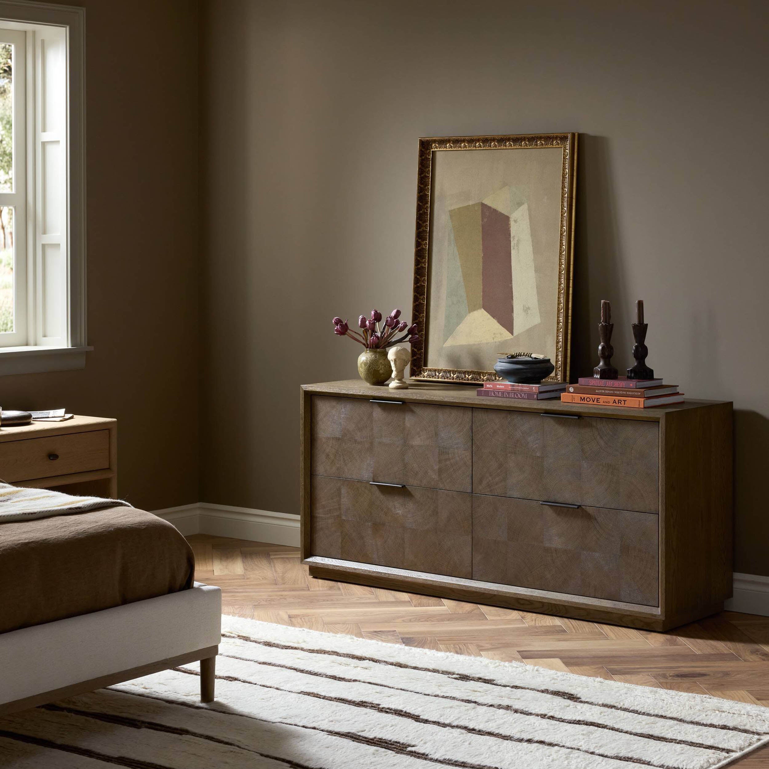 Salta 4 Drawer Dresser, Brown Oak Thin Oyster