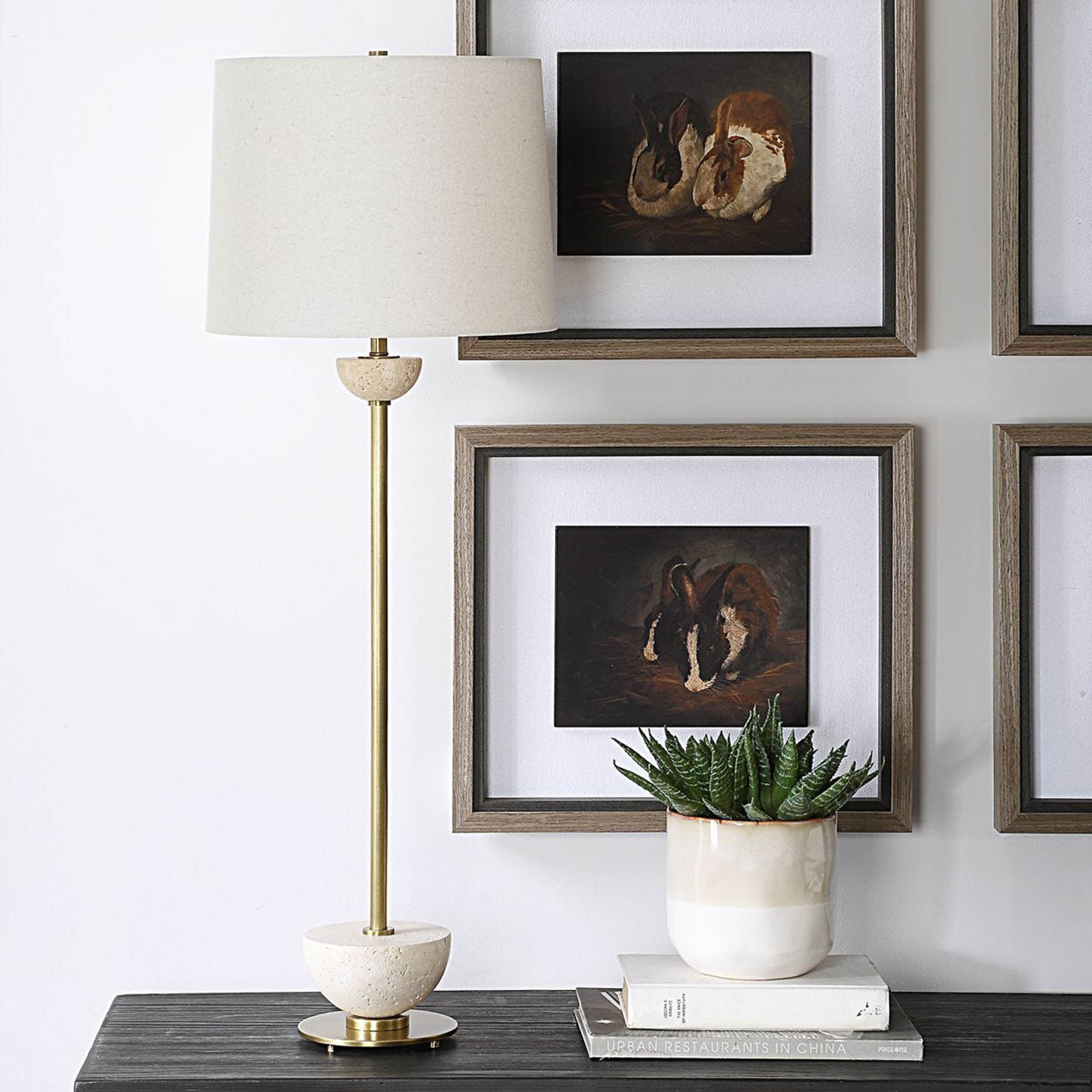 Hemisphere Buffet Lamp, Travertine