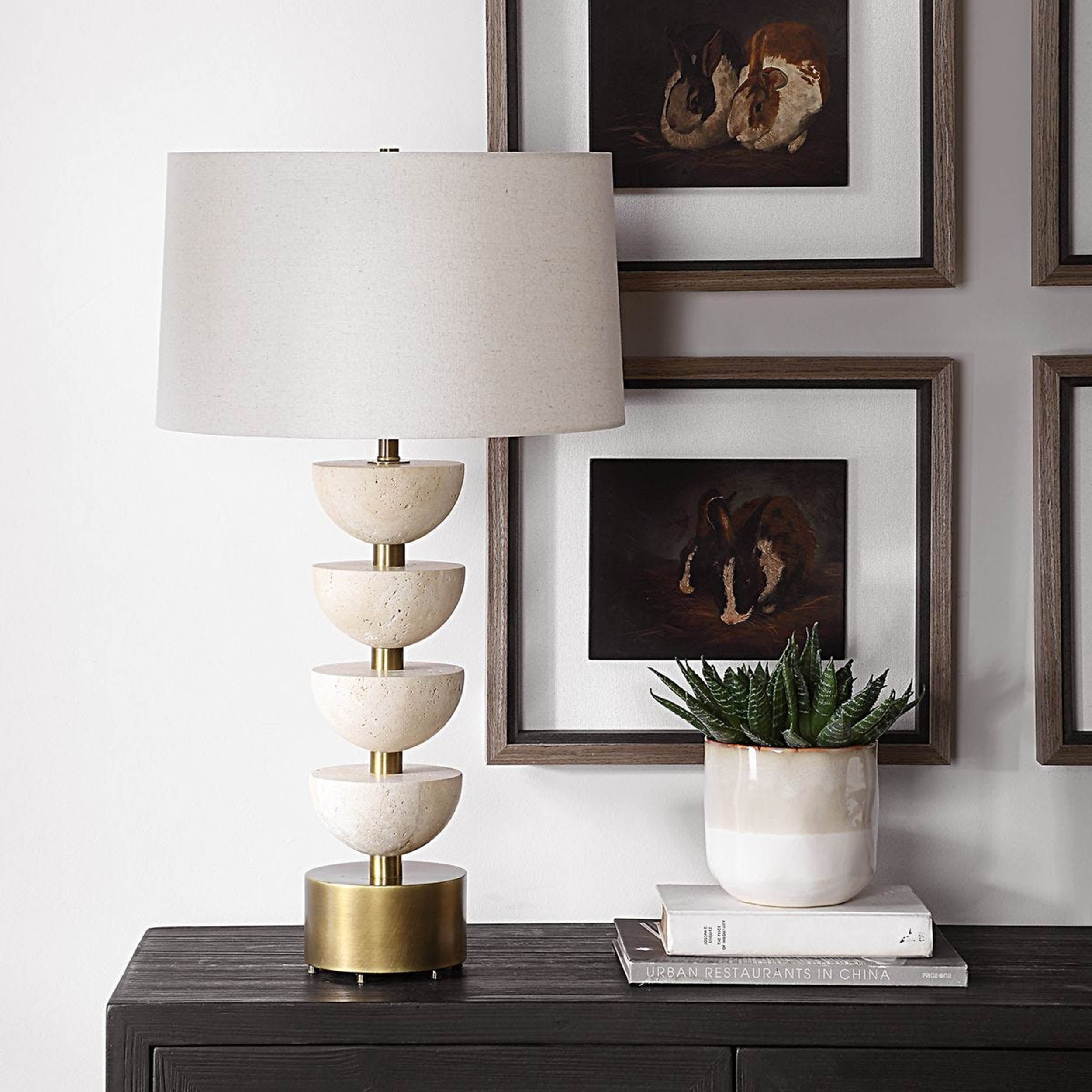 Hemisphere Table Lamp, Travertine