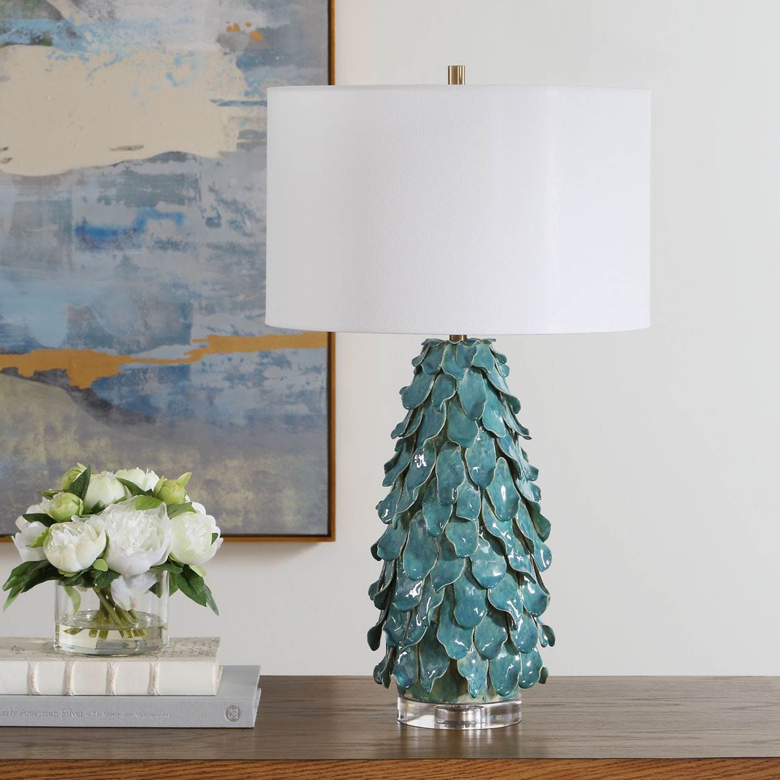 Mina Table Lamp, Aged Teal Blue