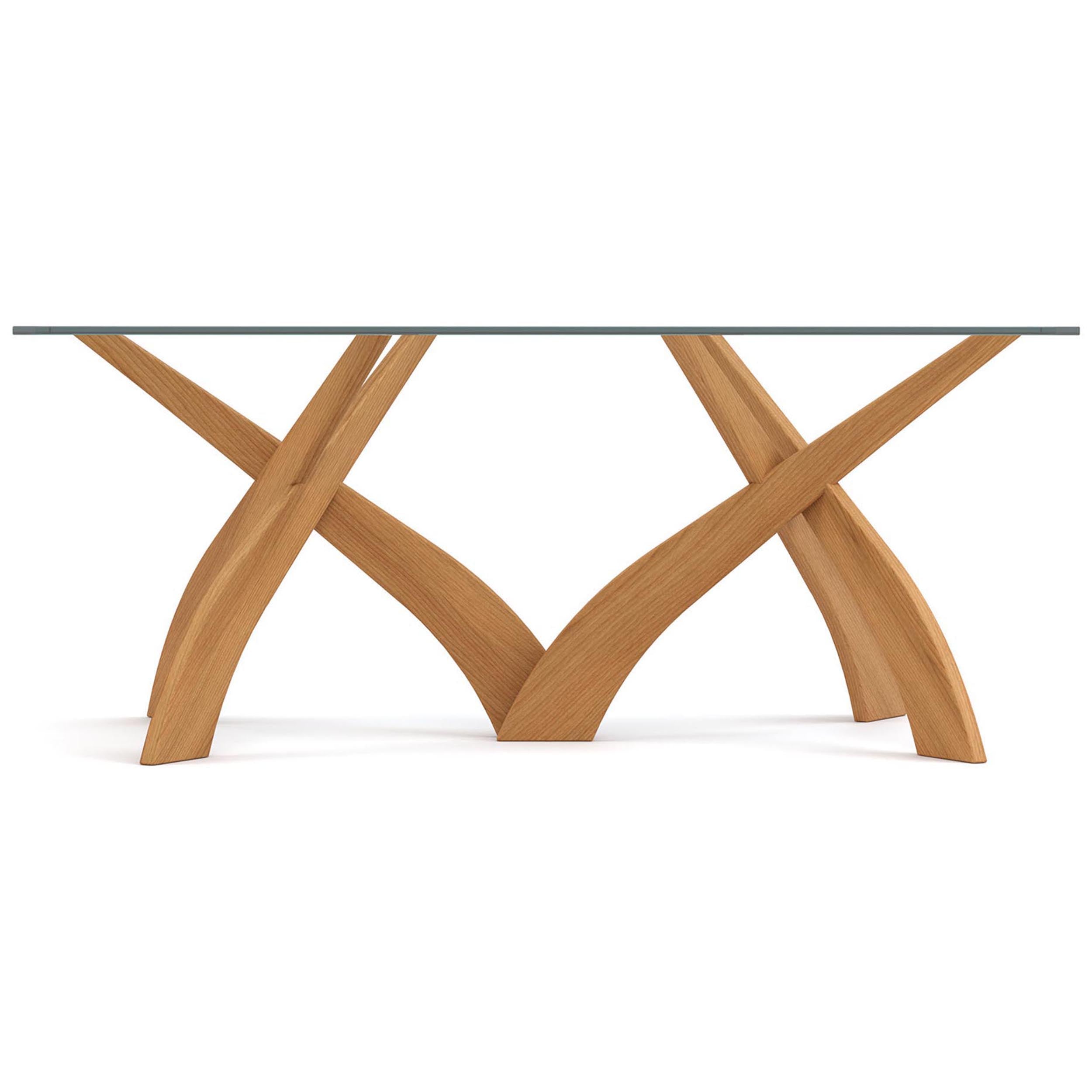 Entwine Double Pedestal Glass Top Table, Natural Cherry